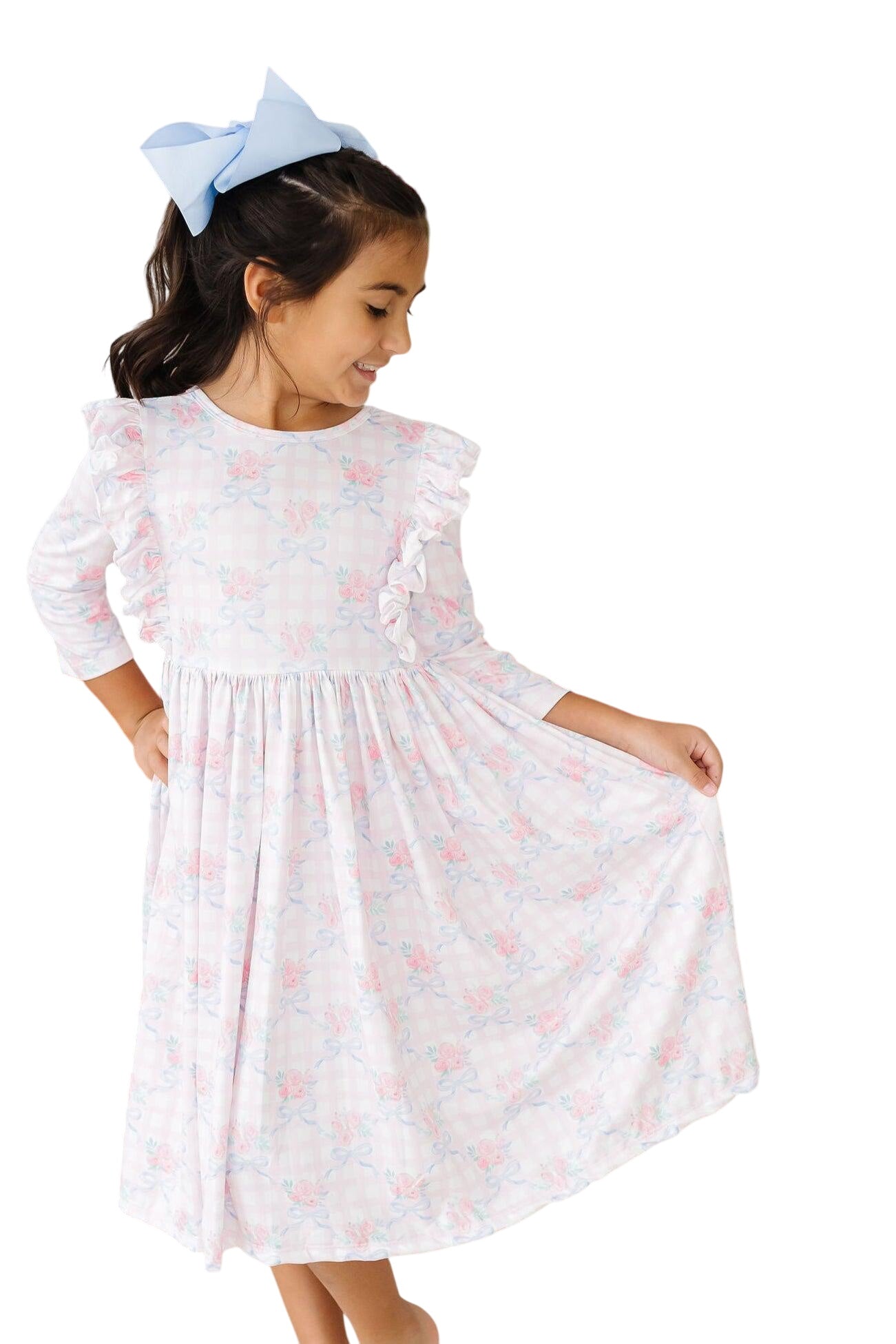 Ribbons & Roses 3/4 Sleeve Ruffle Twirl Dress