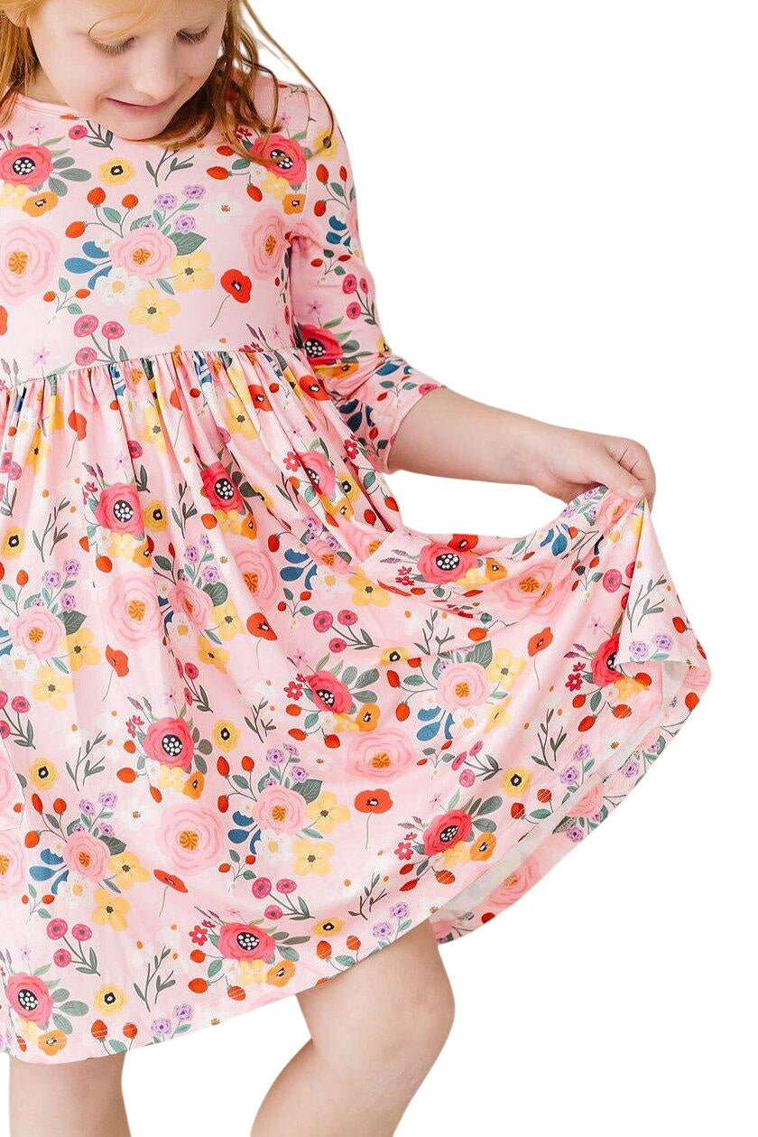 Bouquet Beauty 3/4 Sleeve Pocket Twirl Dress