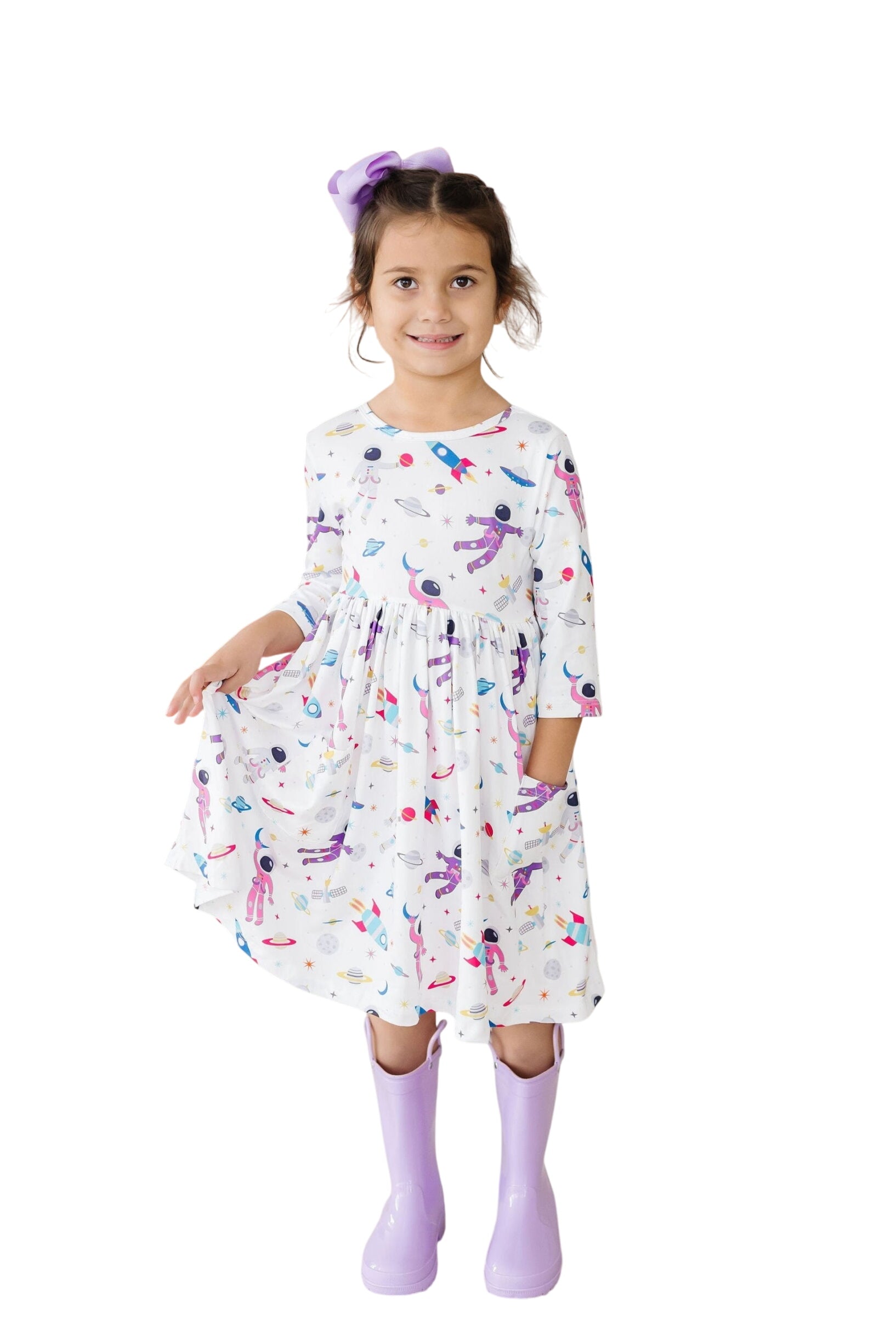 Out Of This World 3/4 Sleeve Pocket Twirl Dress