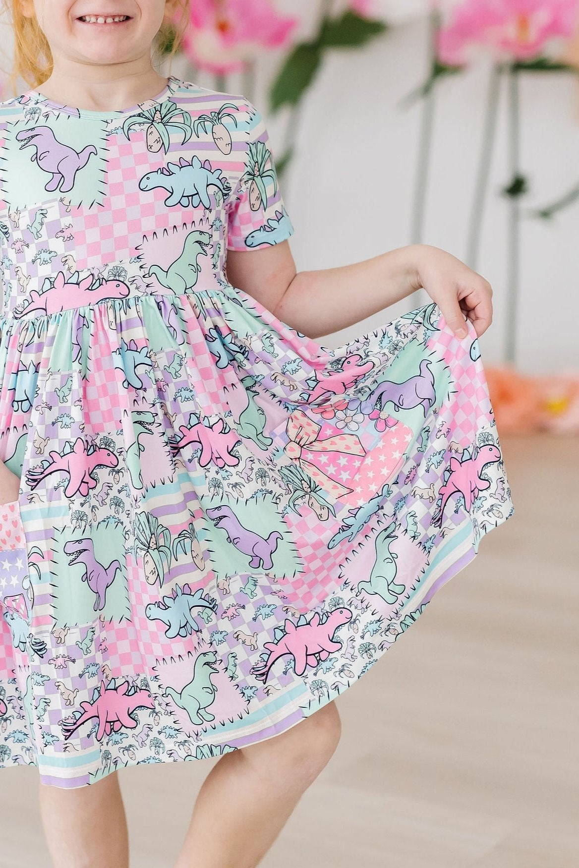 Quilted Dinos S/s Pocket Twirl Dress