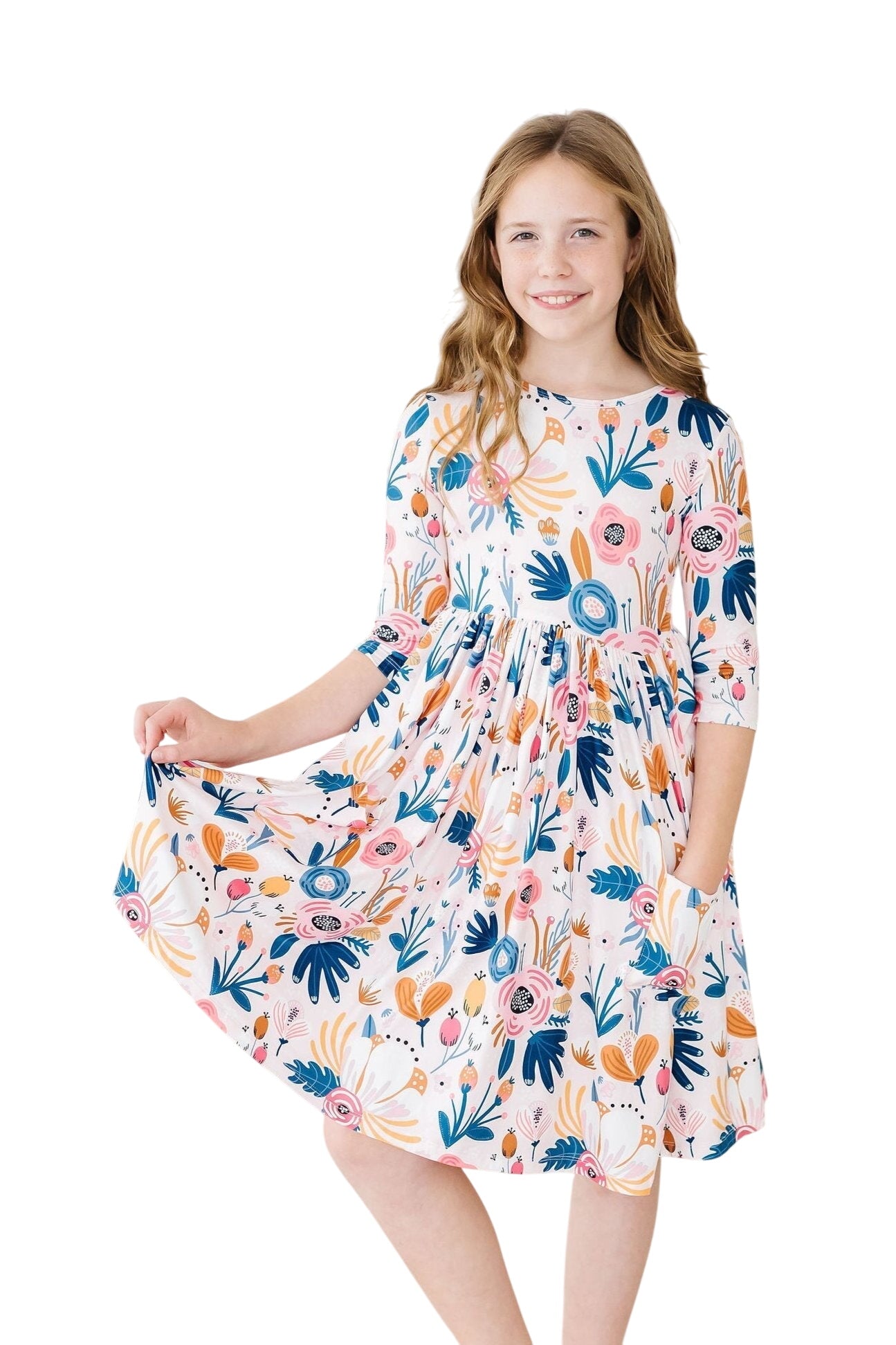 Blush Peony 3/4 Sleeve Pocket Twirl Dress