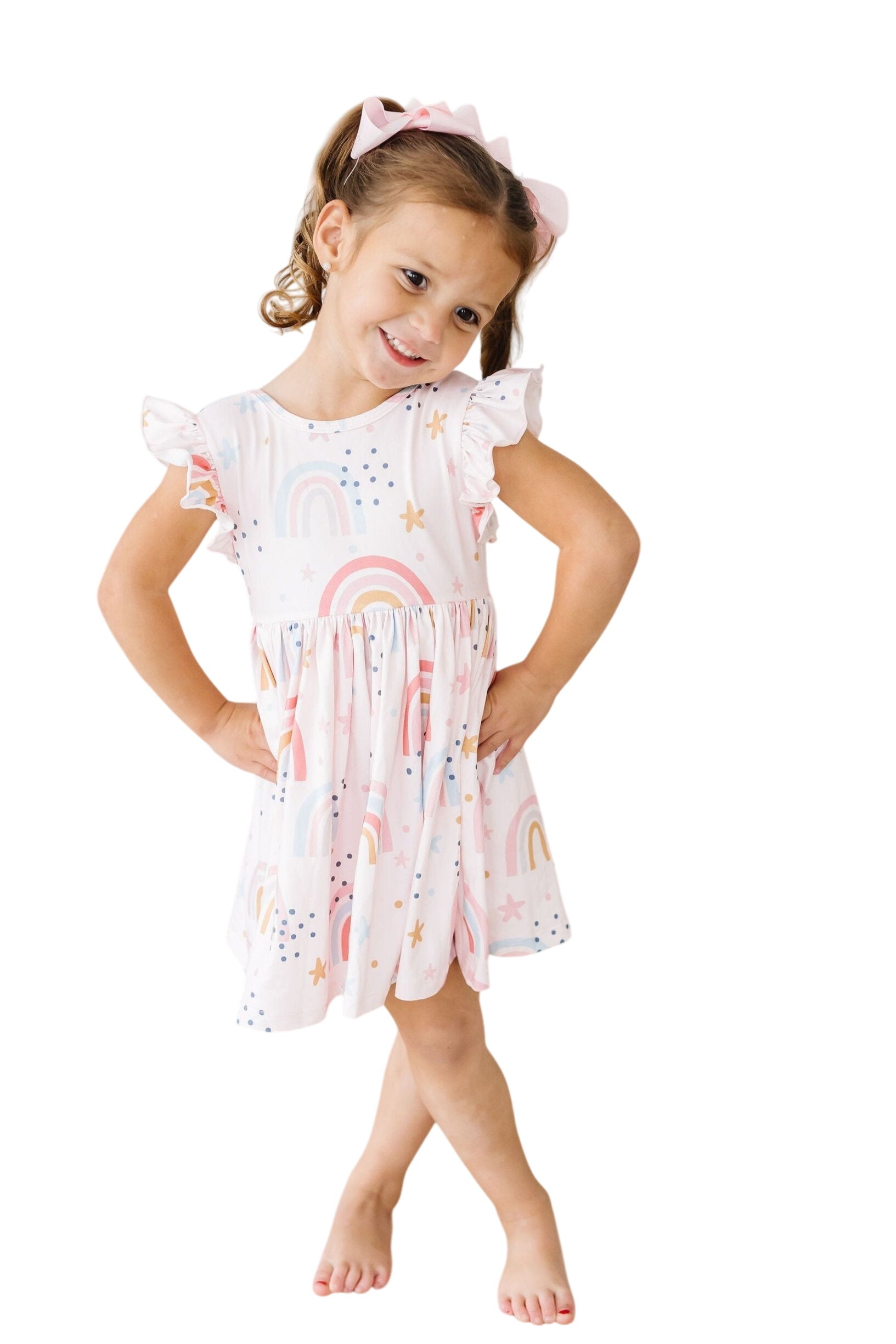 Over The Rainbow Flutter Sleeve Twirl Dress