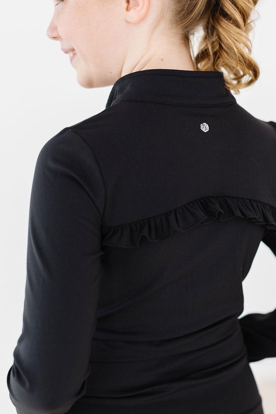 Balanced Black Full-zip Ruffle Active Jacket