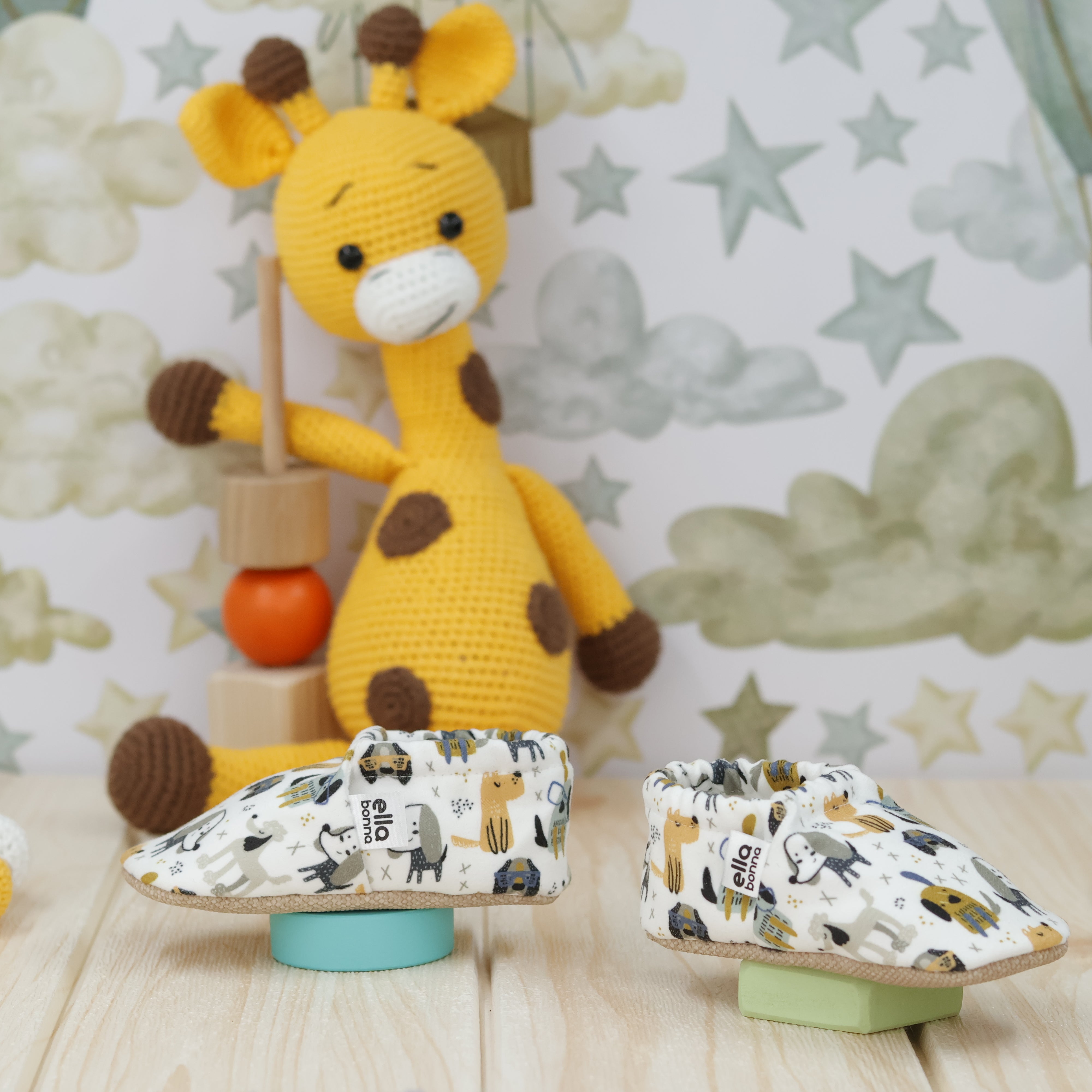 Ella Bonna Non-slip Sole Dogs Patterned Baby Booties, Home Boot Slippers Nursery Shoes