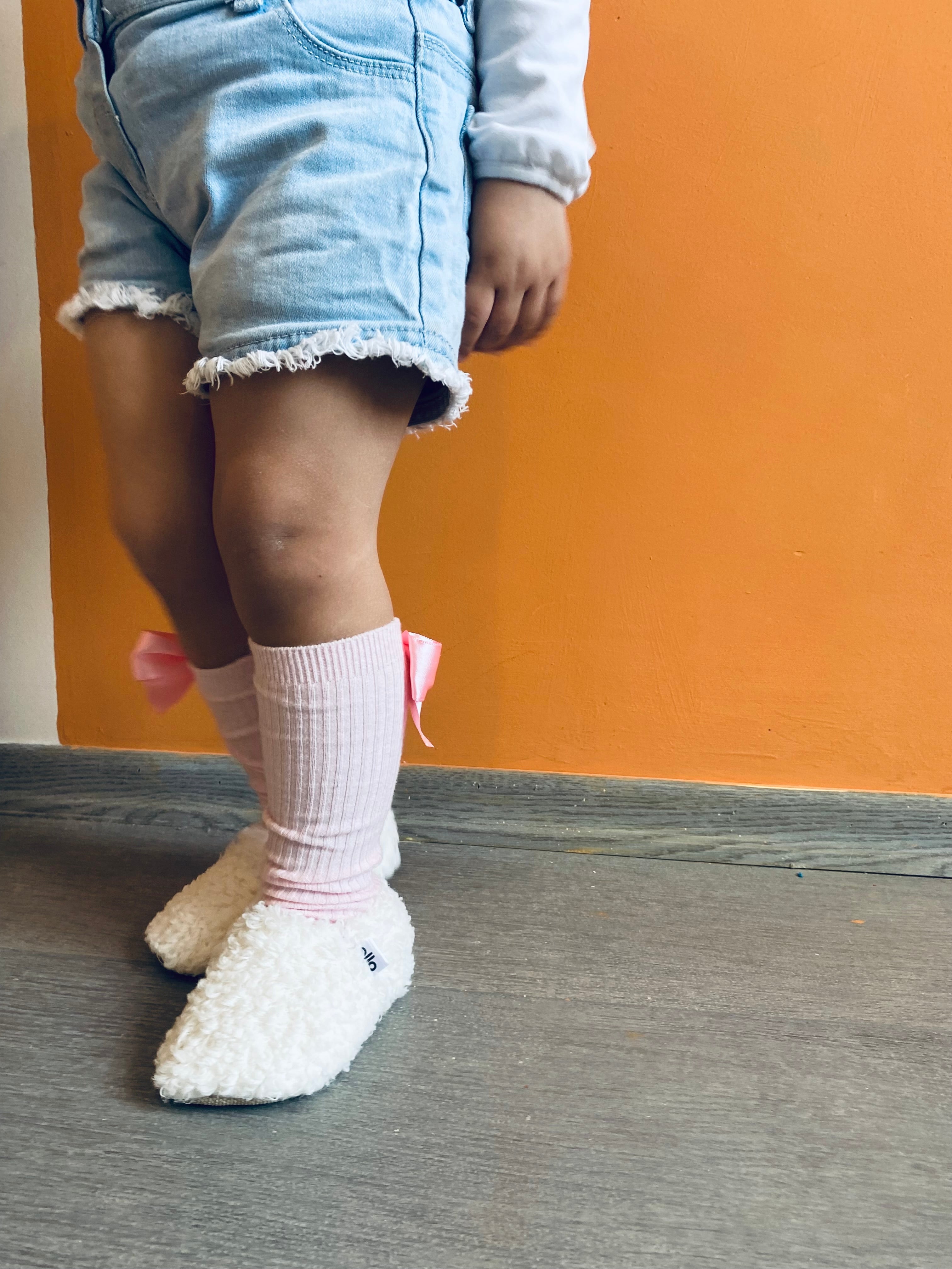 Tedy Baby Booties House Slippers, Non-slip Sole, Organic Cotton Lining, Home Nursery Shoes White