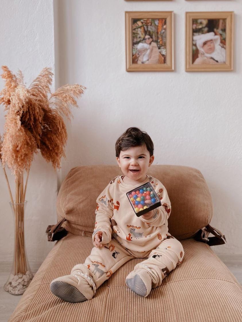 Anti-slip Sole, Fleece Baby Booties, Newborn Home Booties, Sweat Proof Organic Cotton Lining, Beige