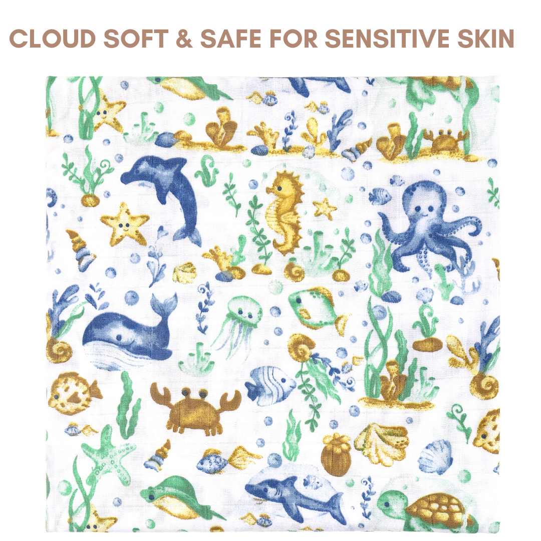 Bamboo Viscose Baby Hooded Towel Ocean Life Print