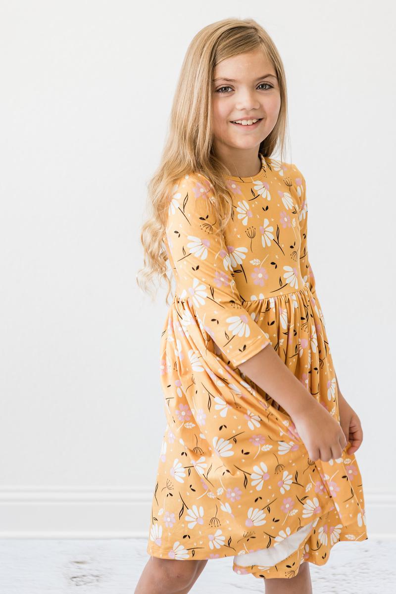 Dandelions In Fall 3/4 Sleeve Pocket Twirl Dress