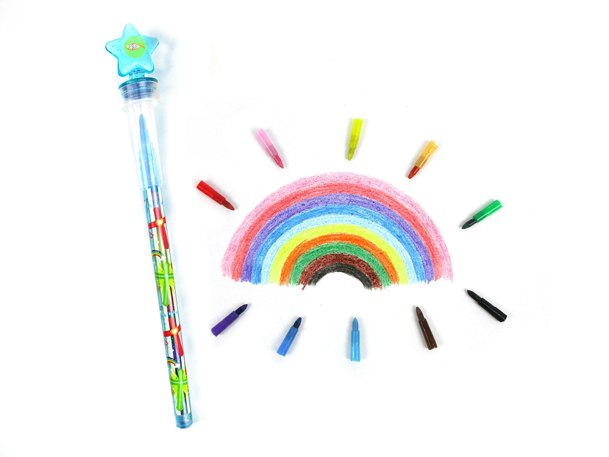 Religious Stackable Crayon With Stamper Topper
