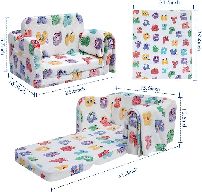 Children's Fold Out Sofa With Blanket -glowsofa