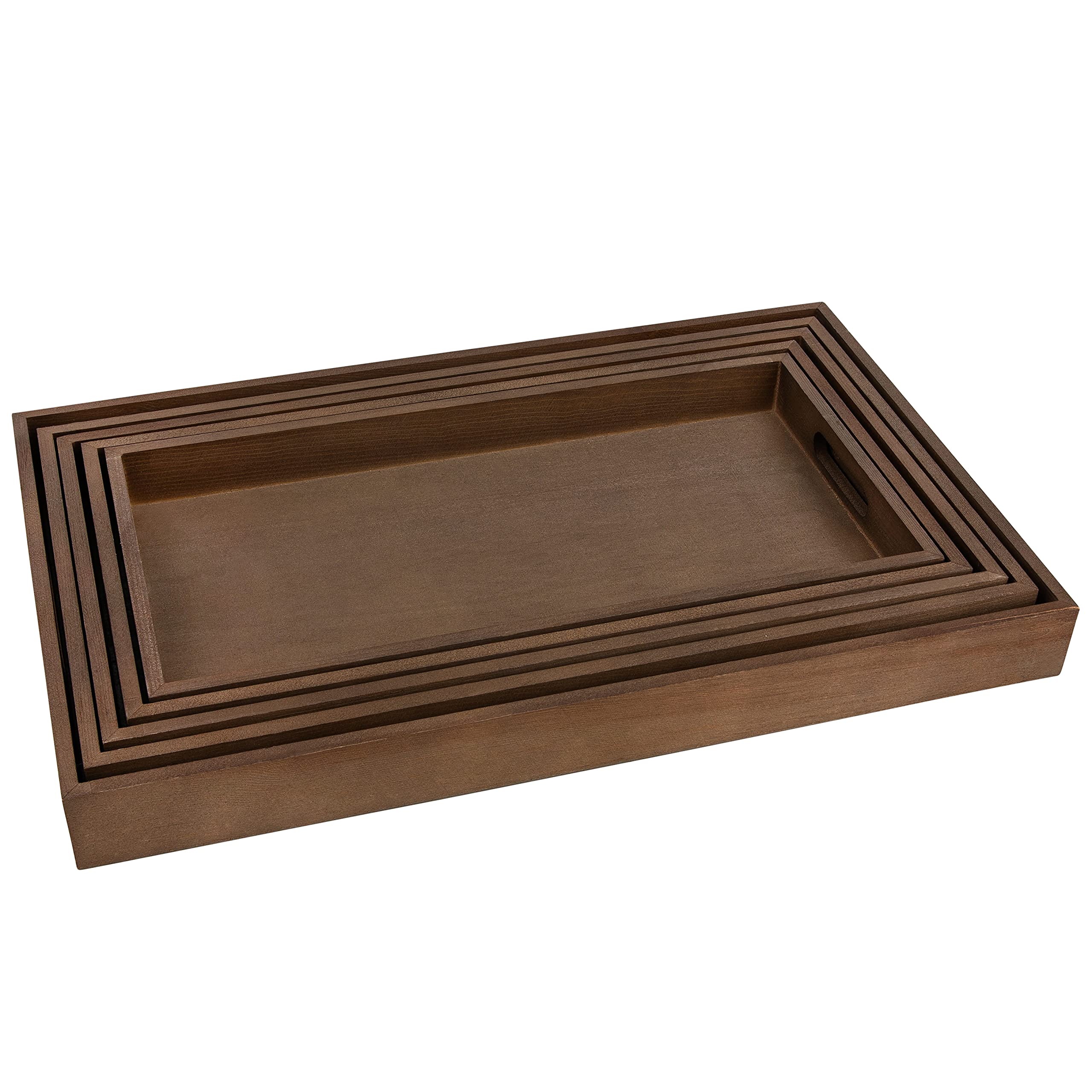 Wooden Rustic Nested Tray 5 Pack Set Of Rectangular Dark Brown