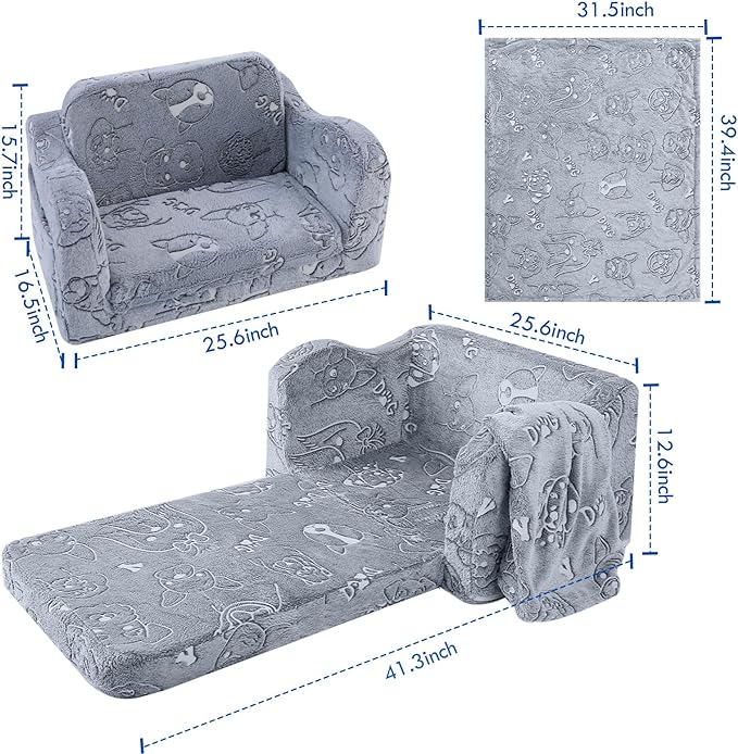 Children's Fold Out Sofa With Blanket -glowsofa