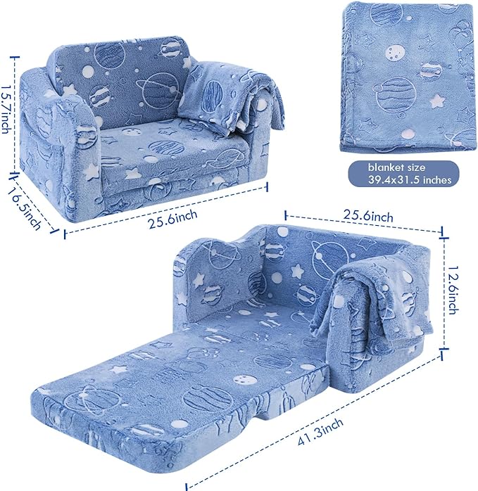Children's Fold Out Sofa With Blanket -glowsofa