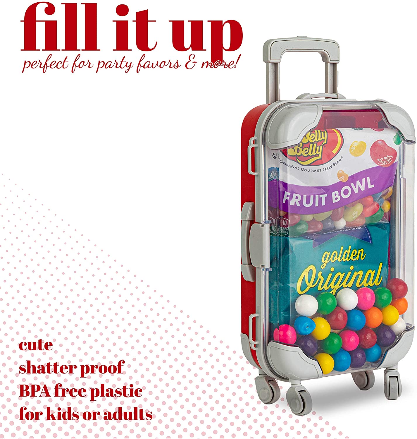 Red Plastic Suitcase Candy Box 3 Pack 7.5"x5"x2.5"