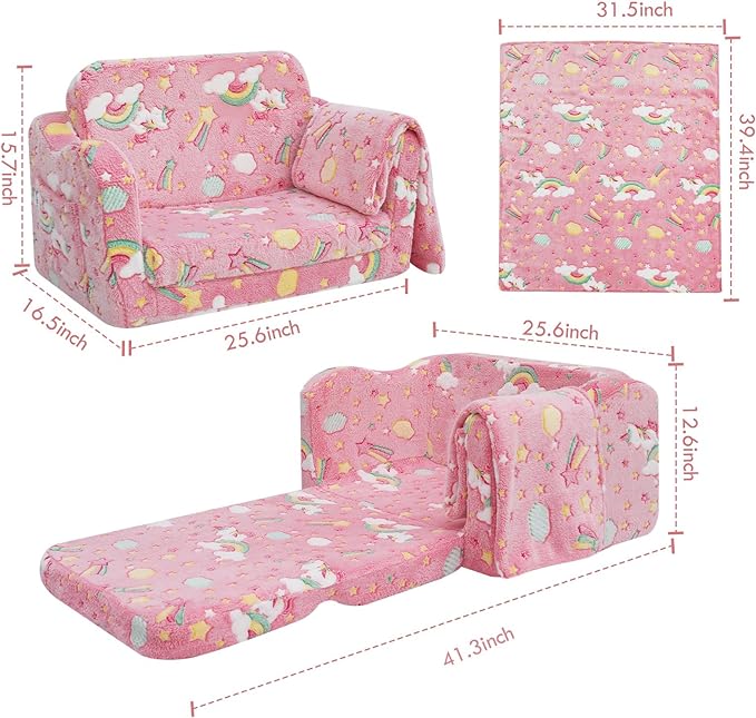 Children's Fold Out Sofa With Blanket -glowsofa