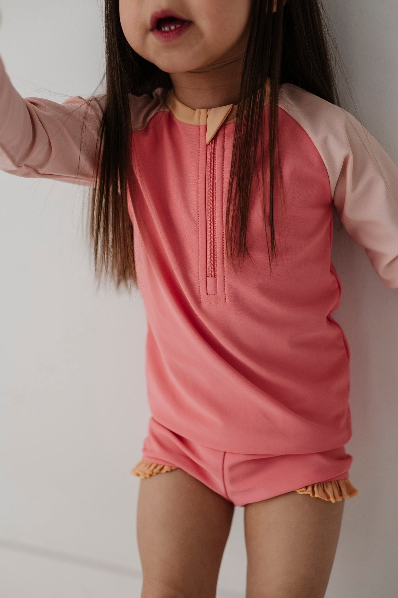 Girl's Zip Rash Guard Swimsuit