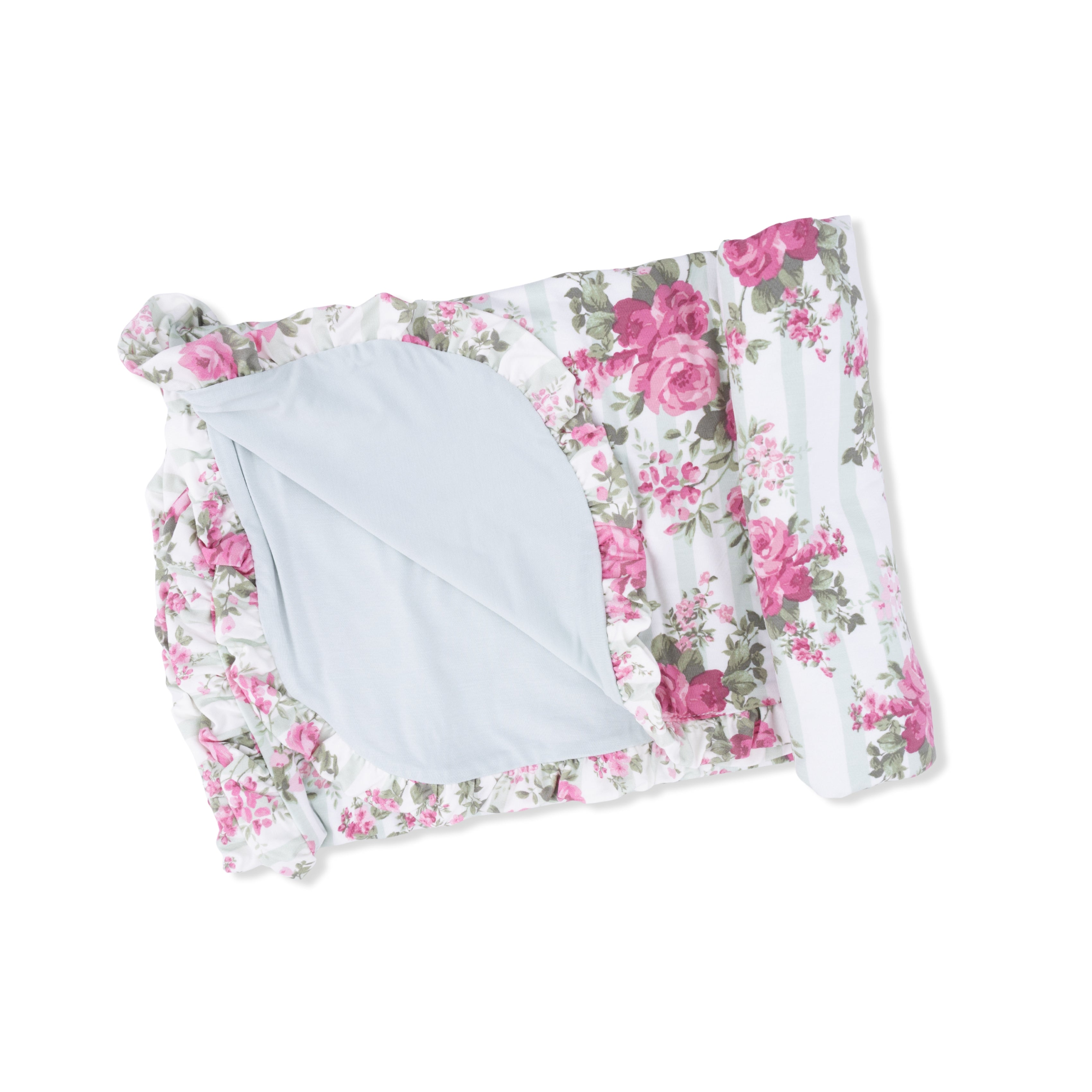 Cabbage Rose Stripe - Ruffle Blanket