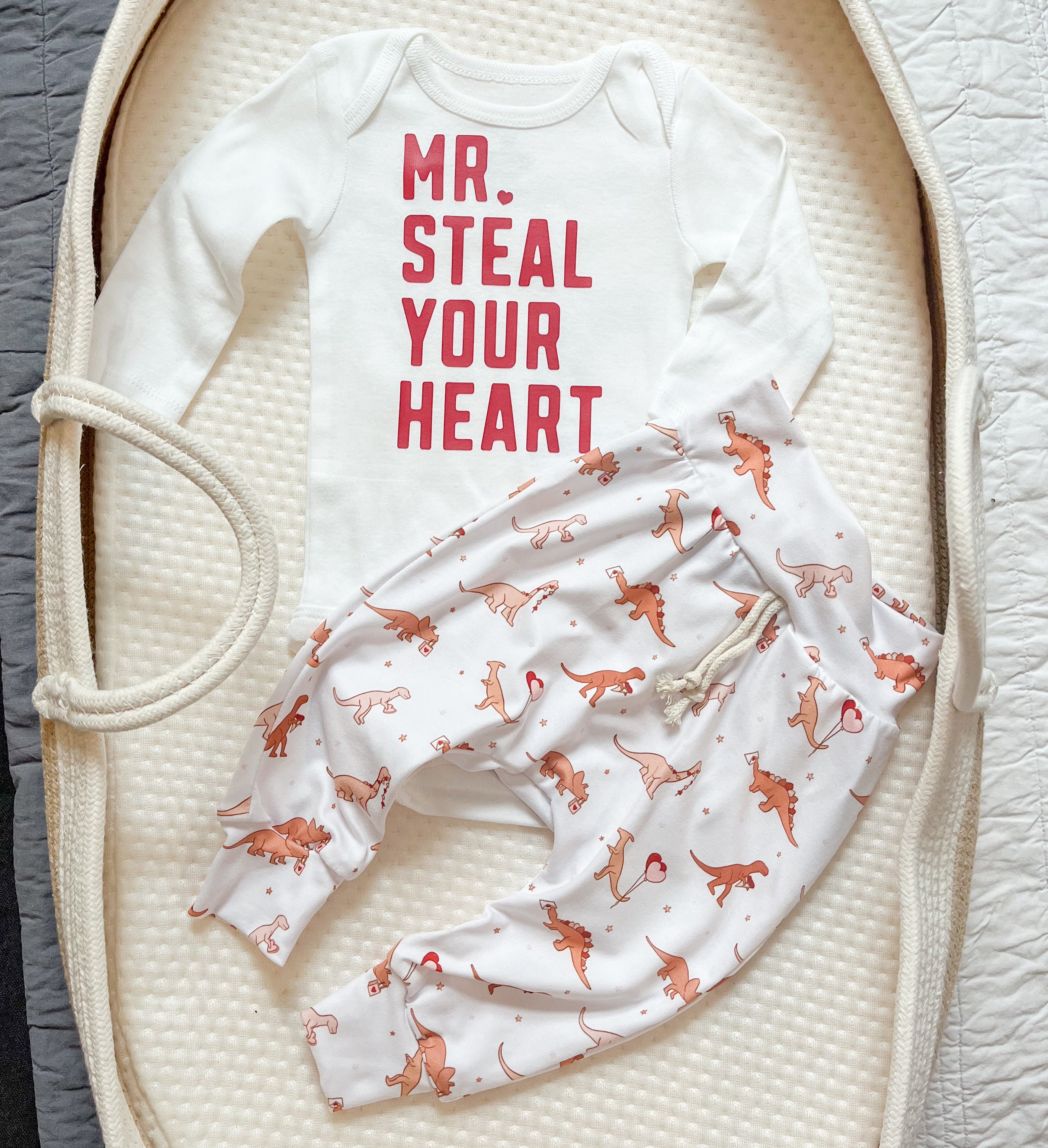 Valentines Day Mr. Steal Your Heart Dino Jogger Outfit