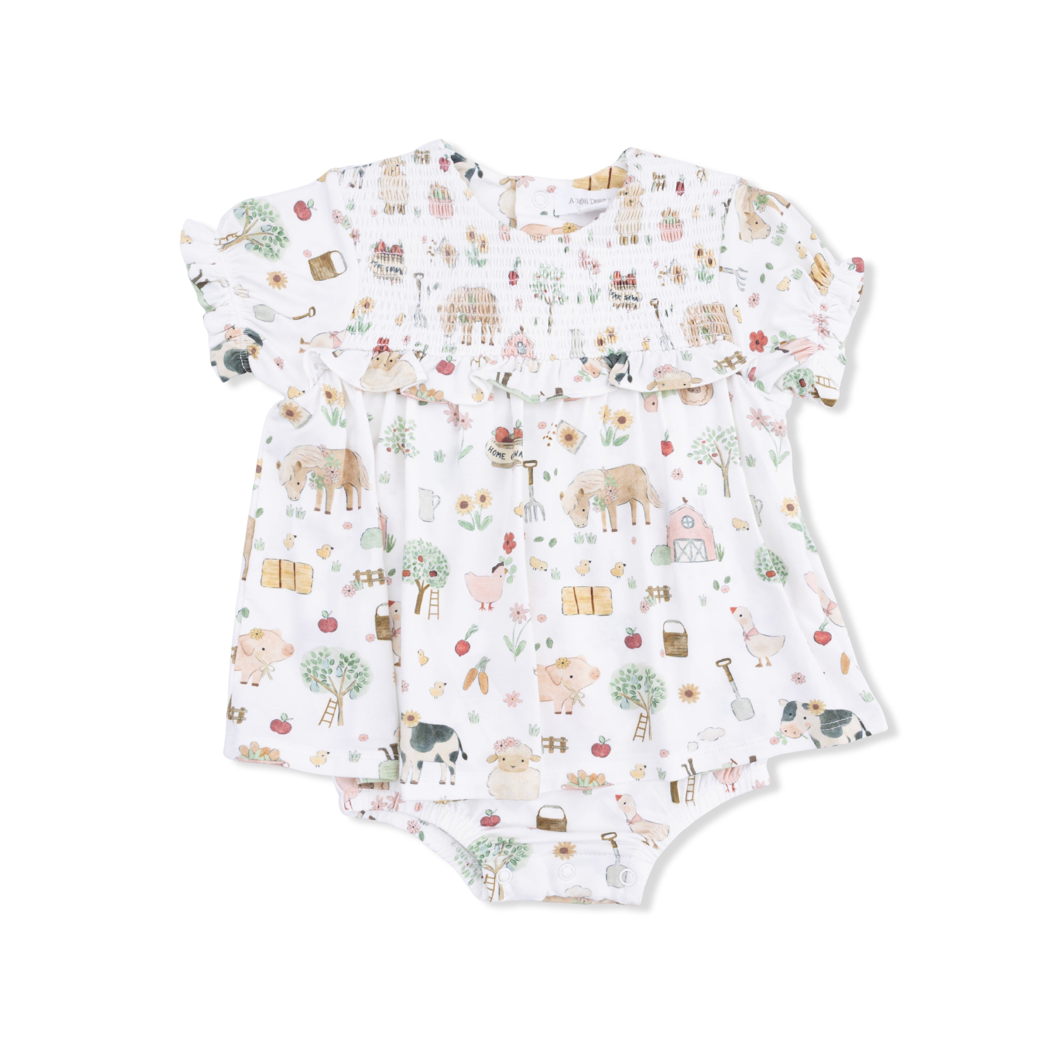 Cute Farm Animals Pink - Smocked Ruffle Bubble With Skirt