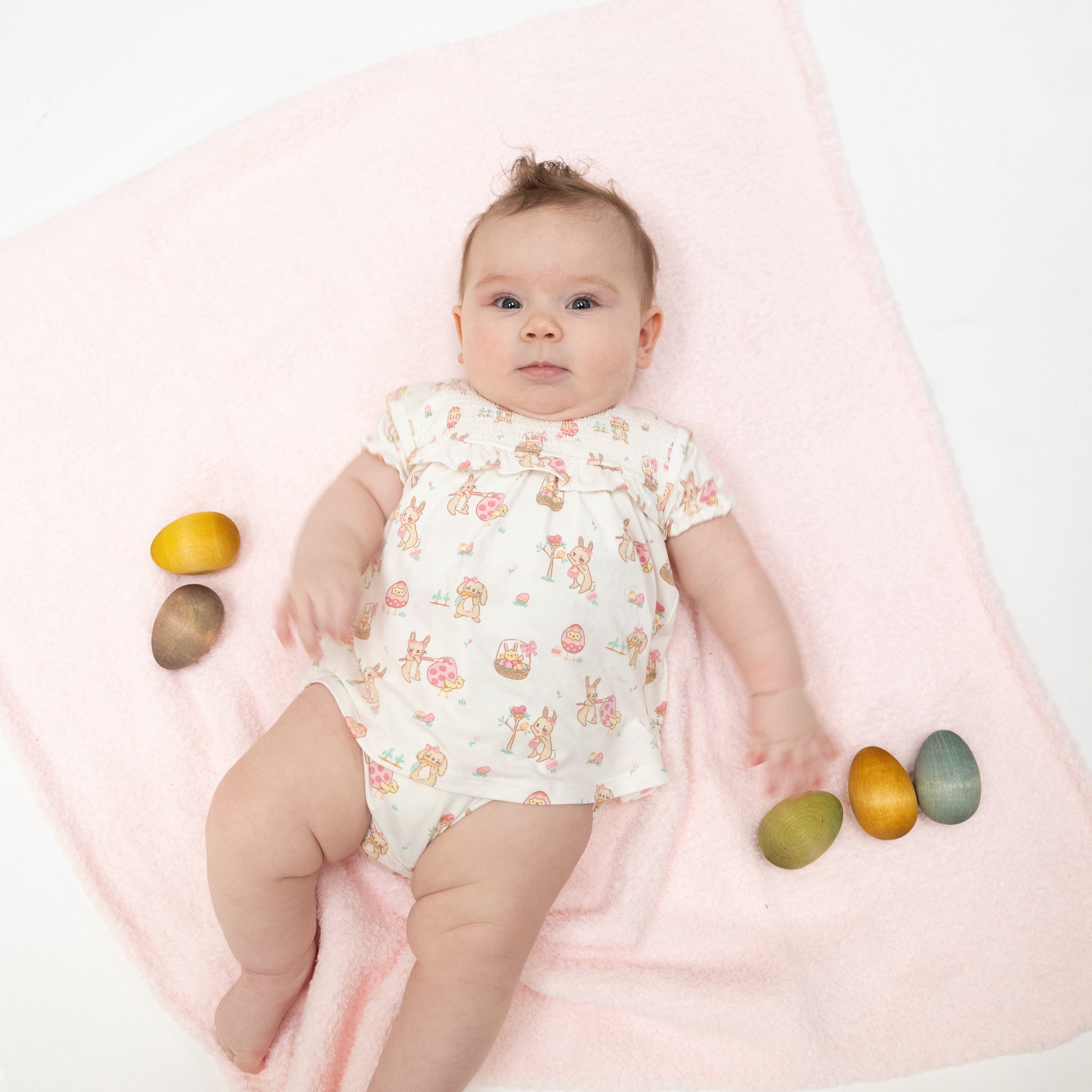 Easter Egg Hunt Pink - Smocked Ruffle Bubble With Skirt
