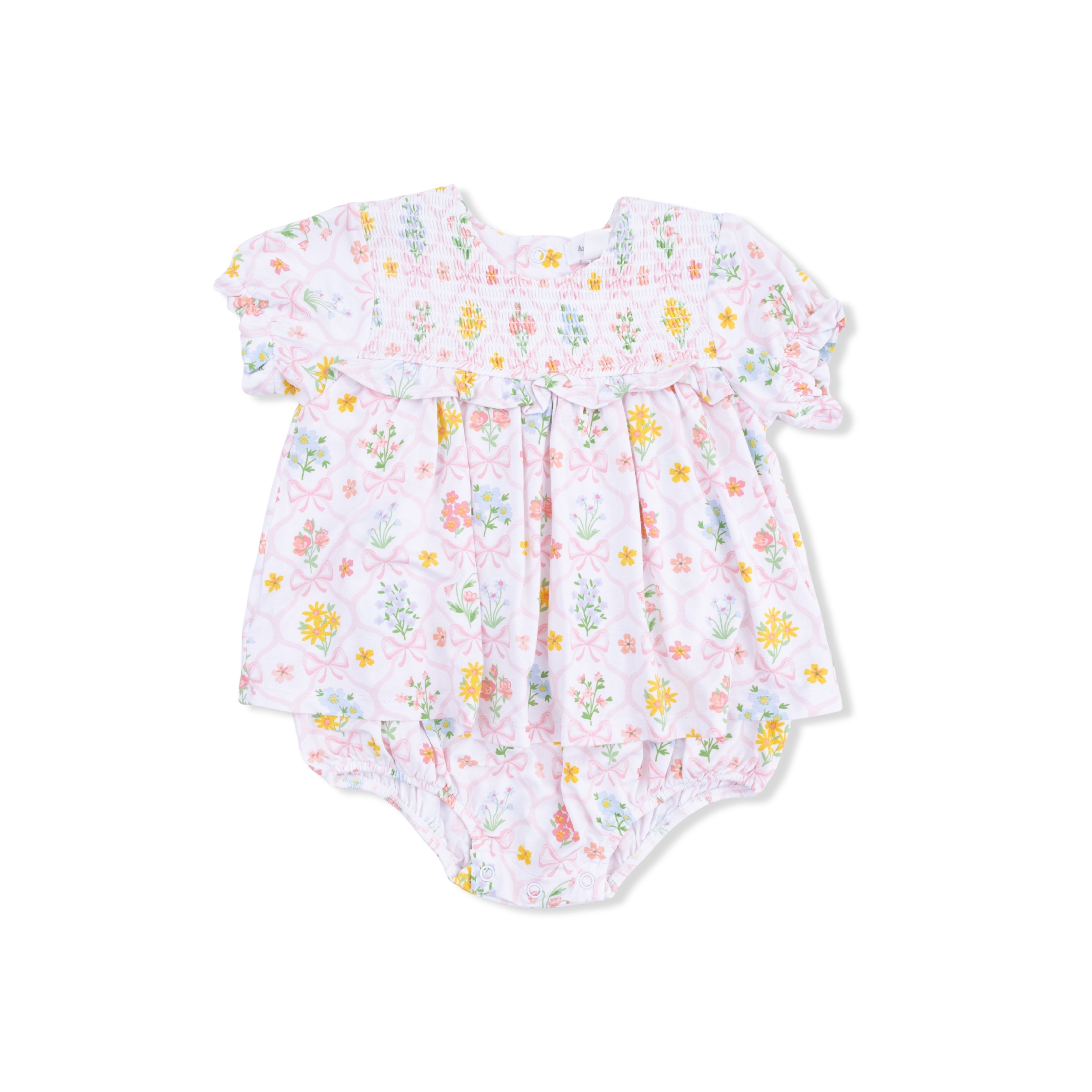 Spring Blooms Bow Trellis - Smocked Ruffle Bubble With Skirt