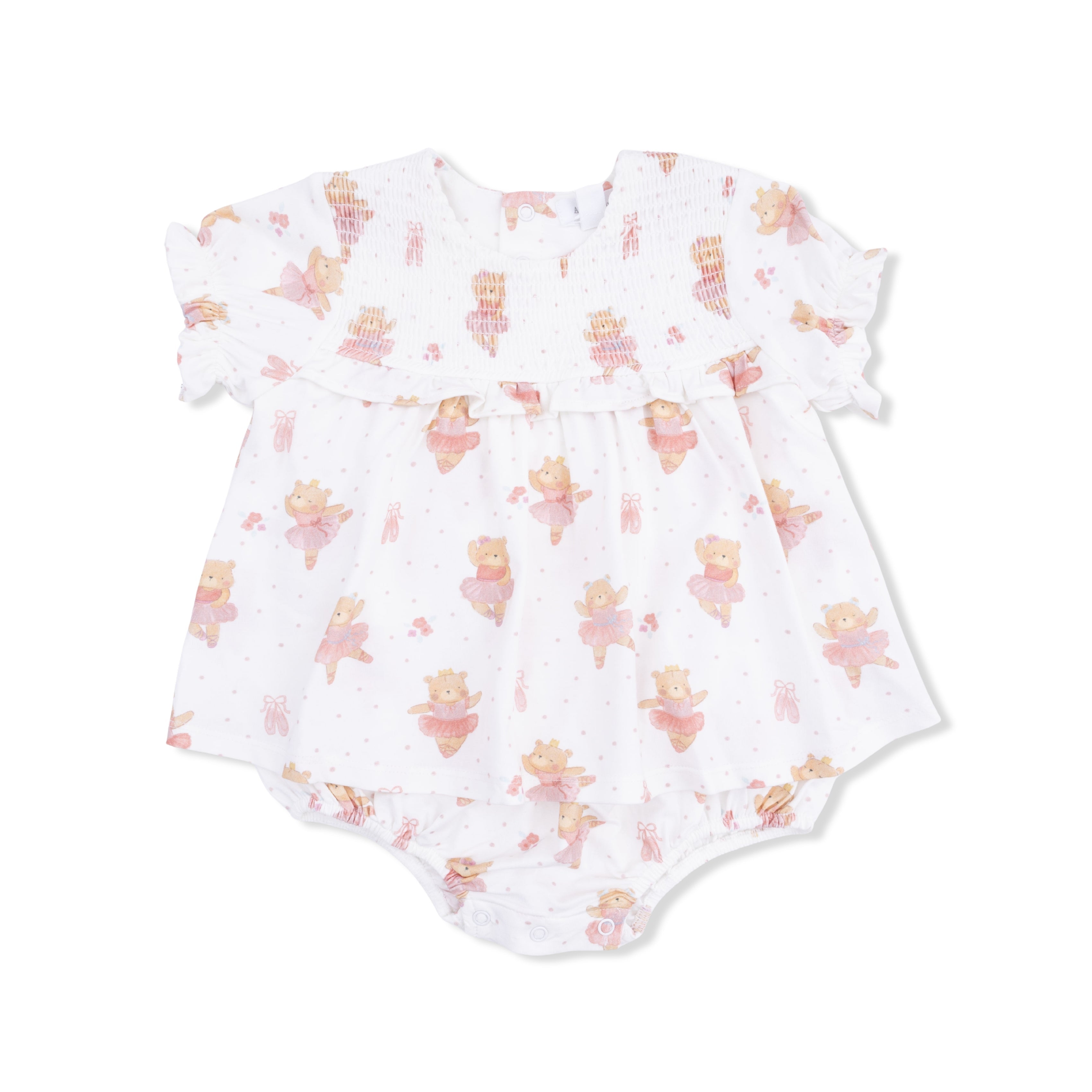 Teddy Bear Ballerina - Smocked Ruffle Bubble With Skirt