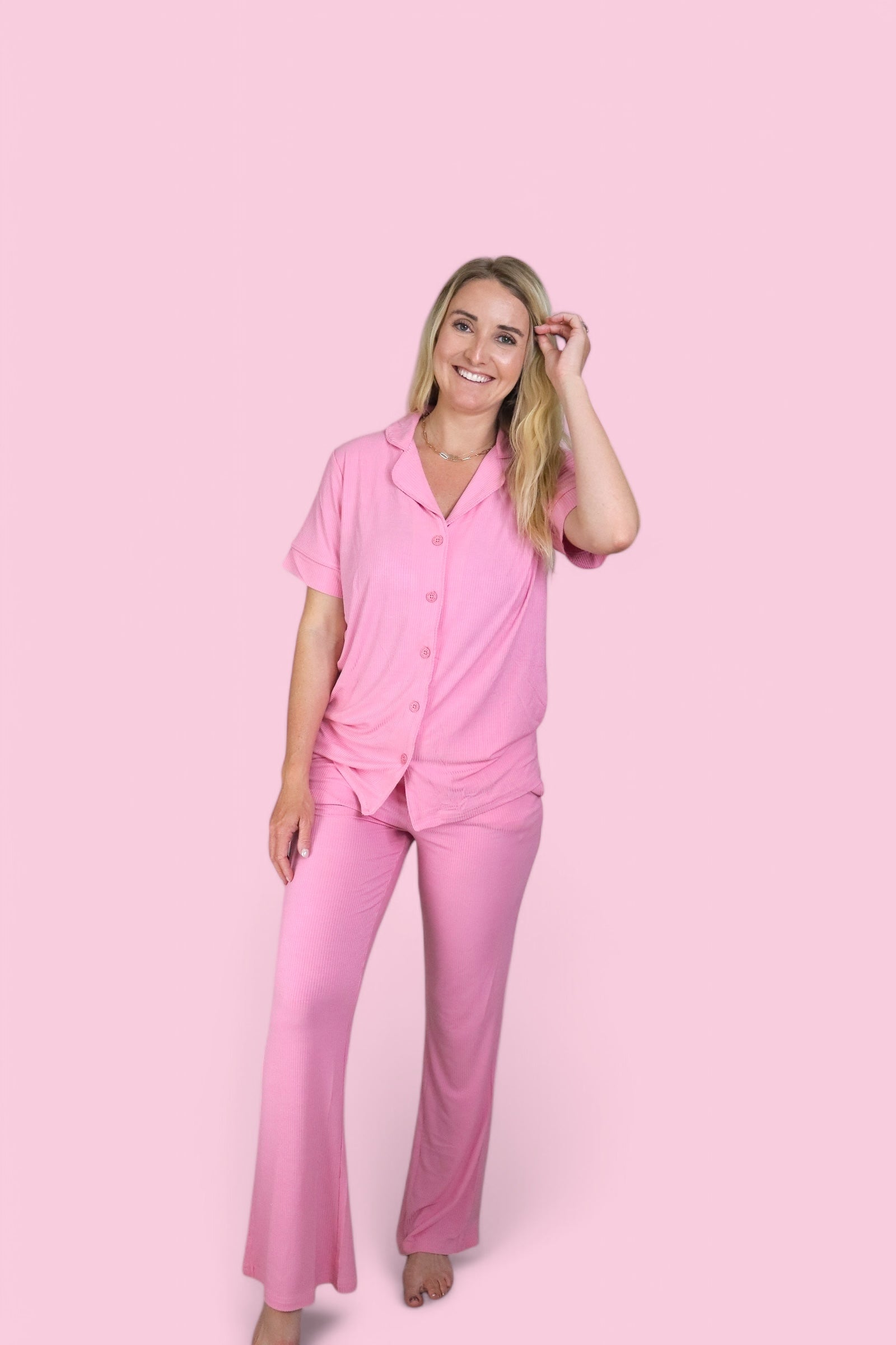 Bella Pink Rib Women's Dream Flare Set