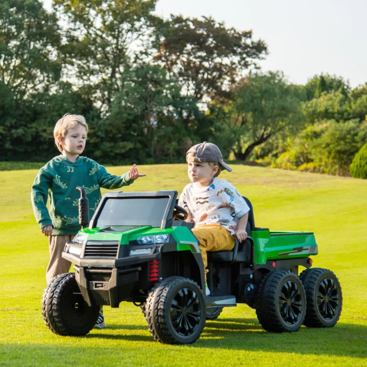 24v 6 Wheeler Freddo Tractor Trailer 2 Seater Ride-on With Dump Cart And Parental Remote