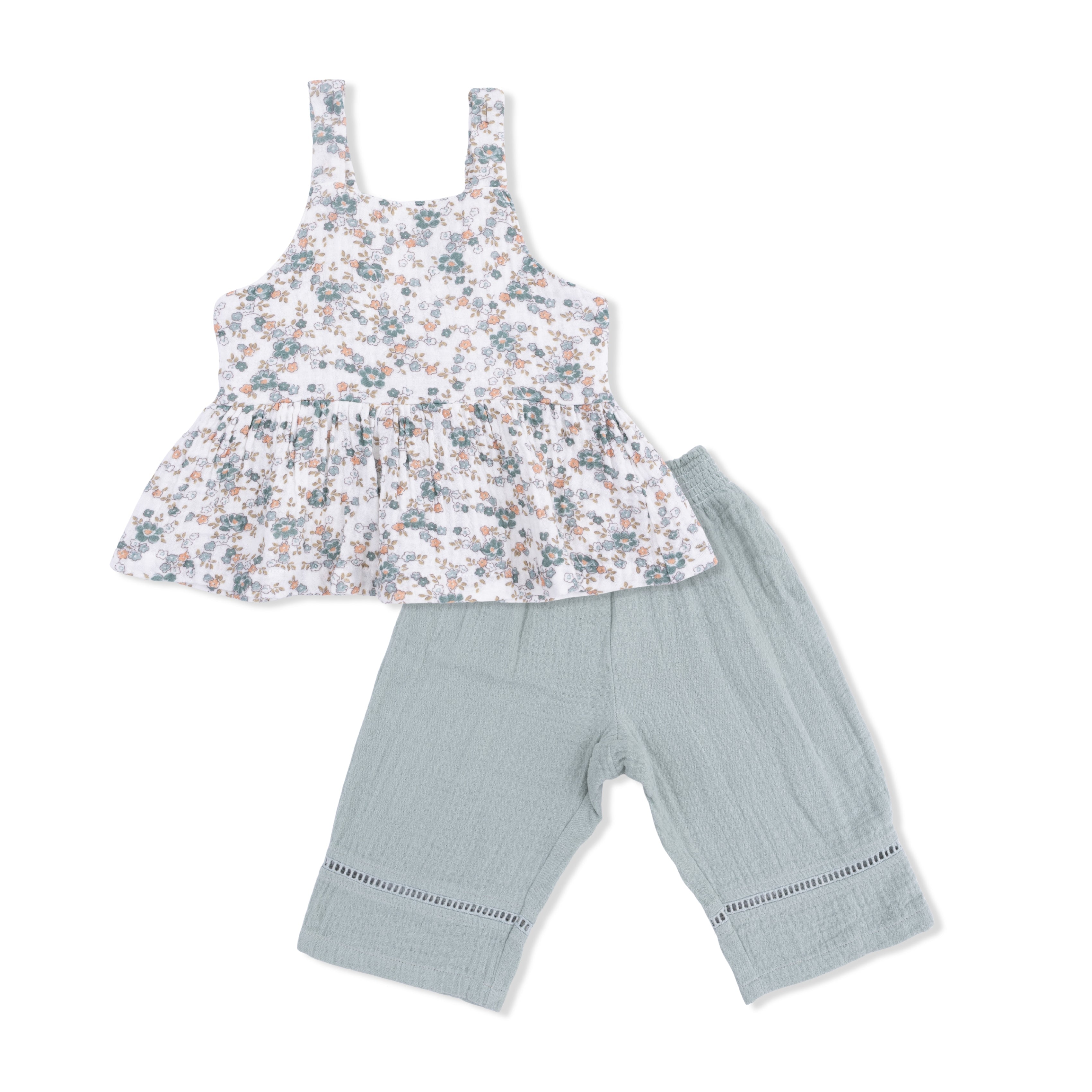Camille Floral - Peplum Tank With Smocked Waist Pant