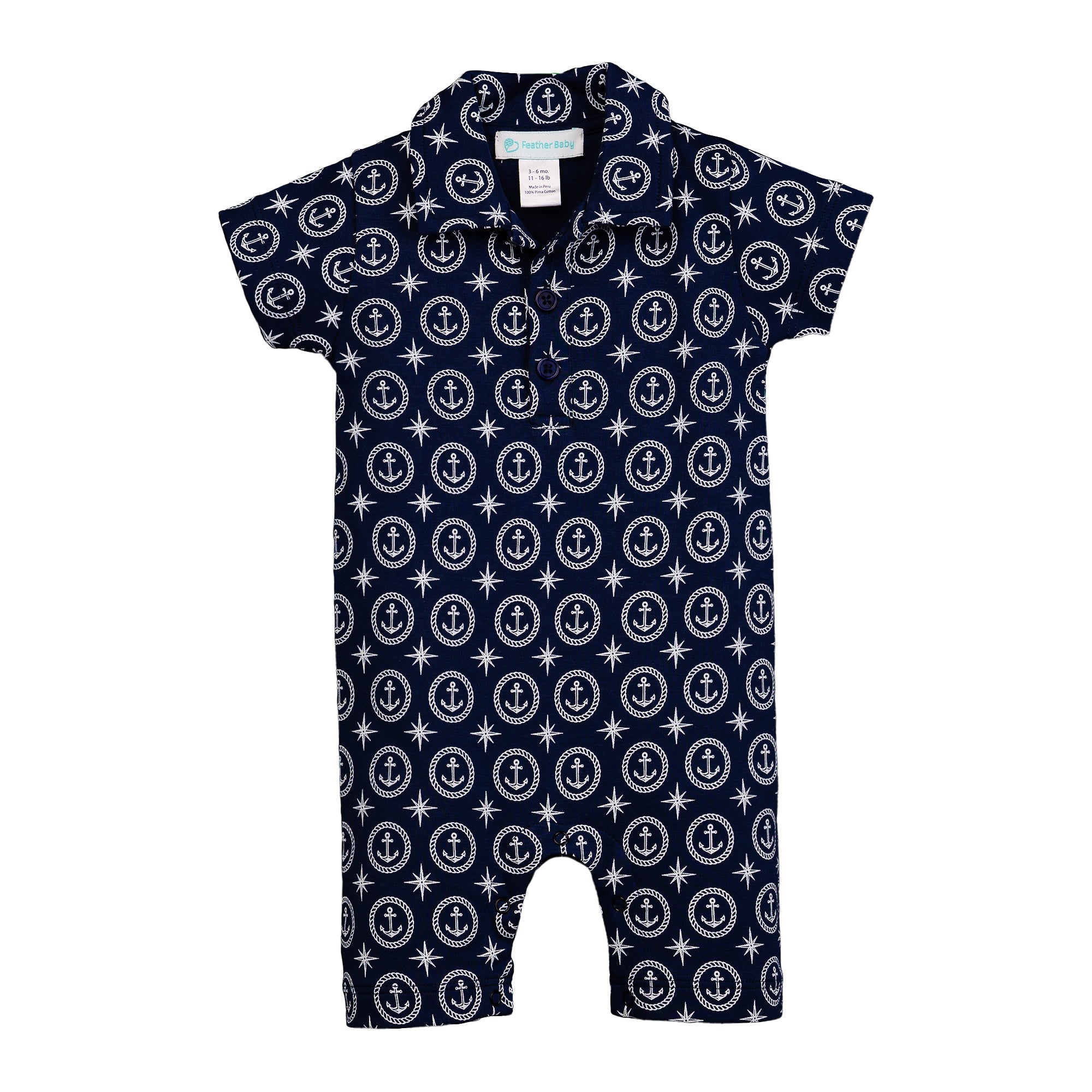 Collared Romper - Nautical Dreams On Indigo