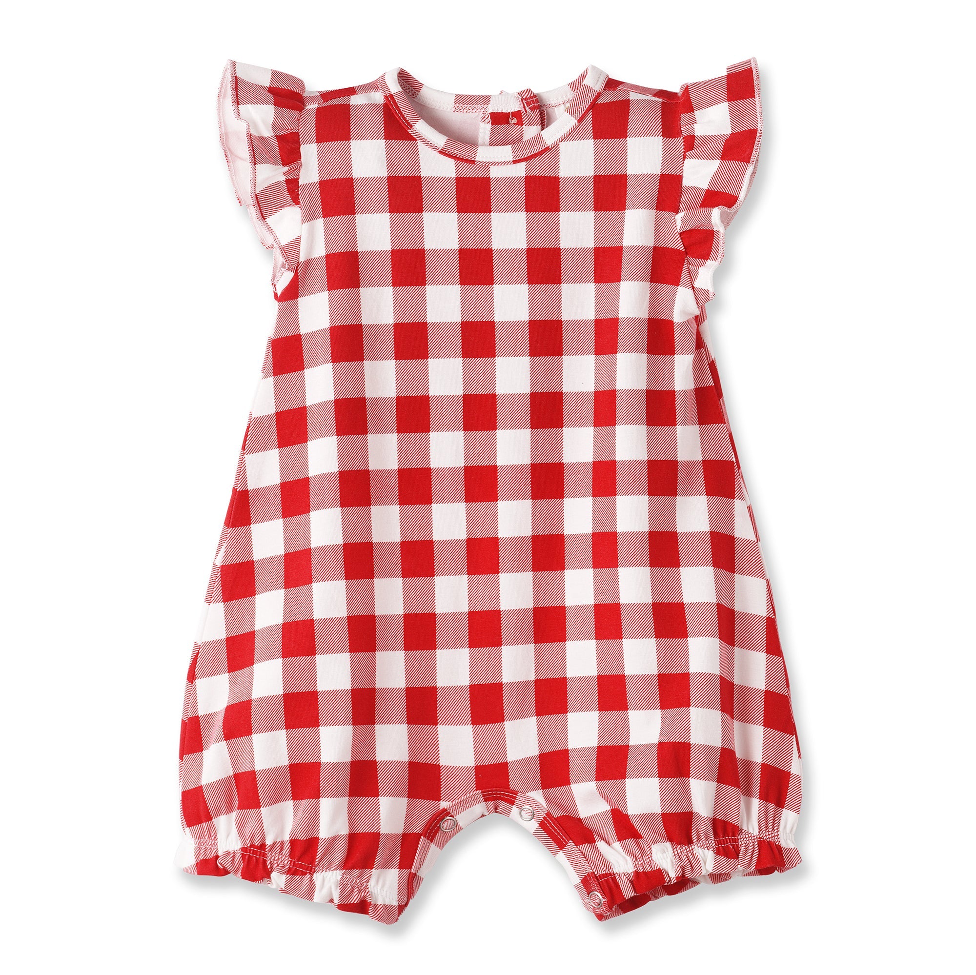 Picnic Plaid Soft Bamboo Shorty Romper For Baby Girls