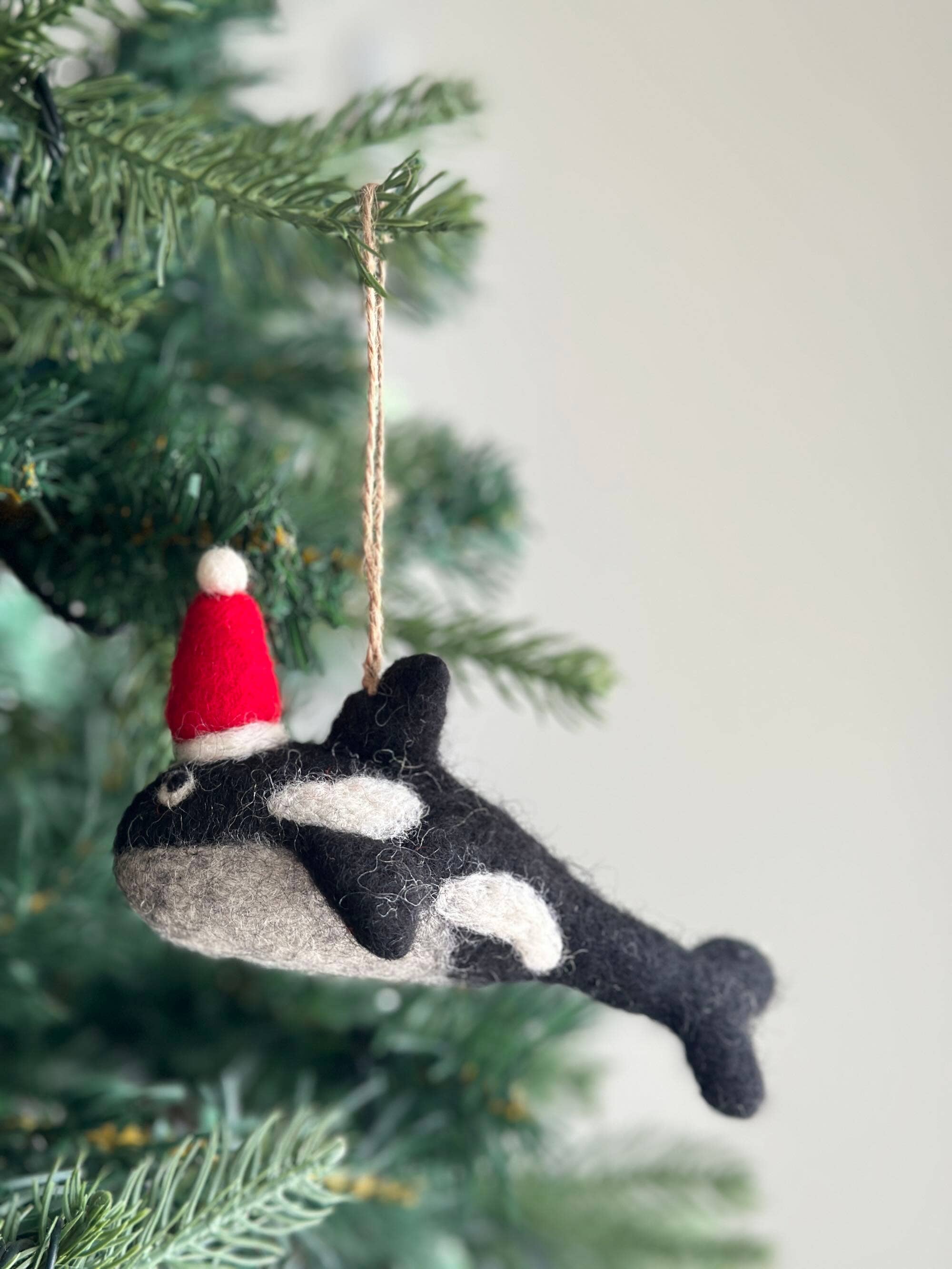 Felt Ornament - Orca With Christmas Hat