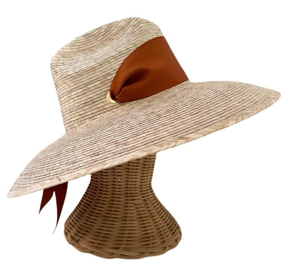 Hollyhock Sun Hat - Wide & Short Rust/burnt Orange Grosgrain Ribbon
