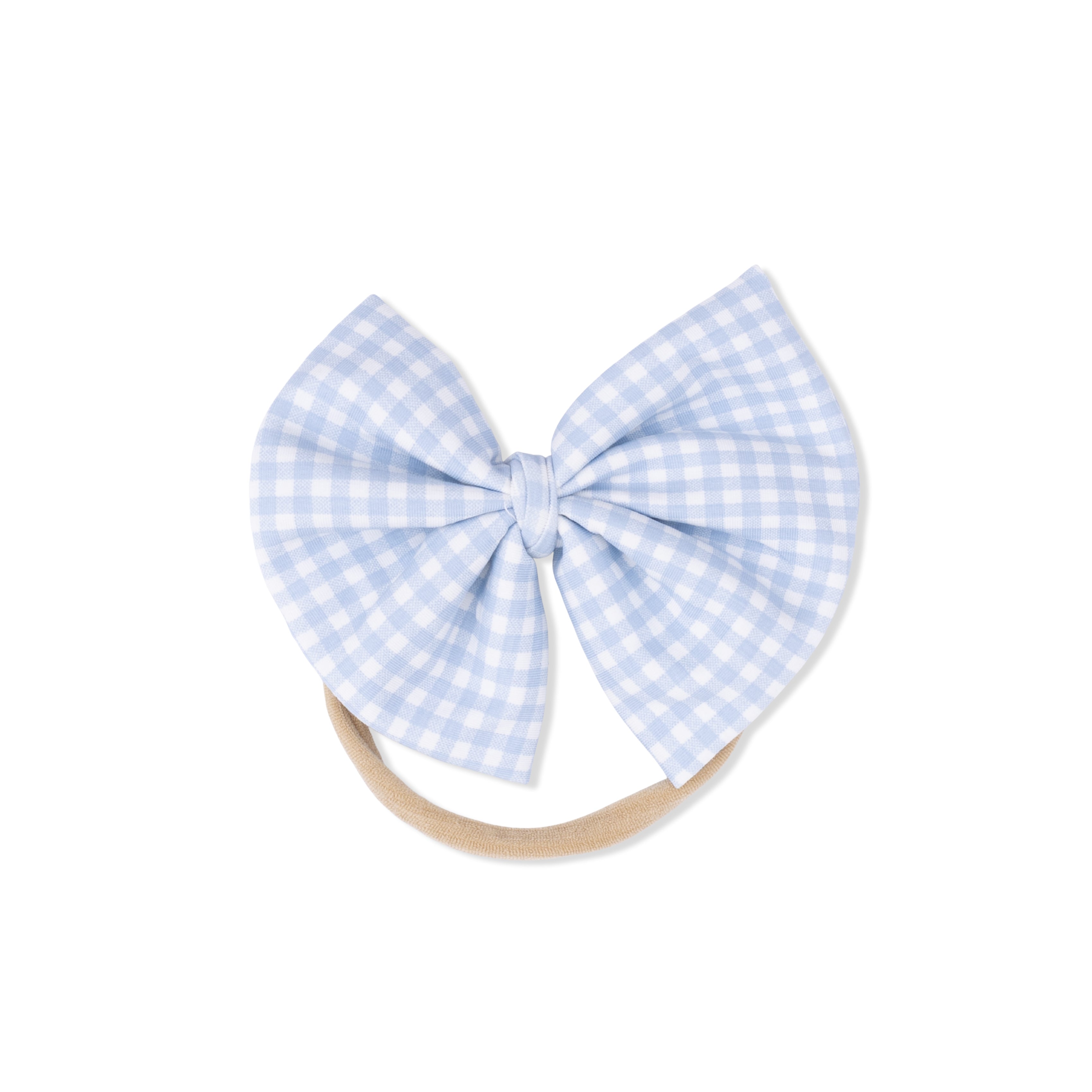 Mini Gingham Blue - Bow On Headband