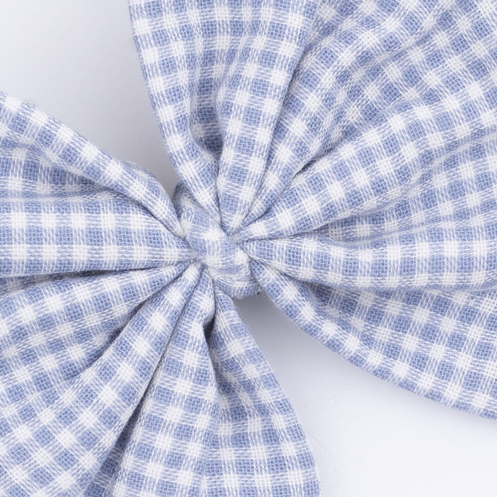 Micro Gingham Blue Blizzard - Bow On Headband