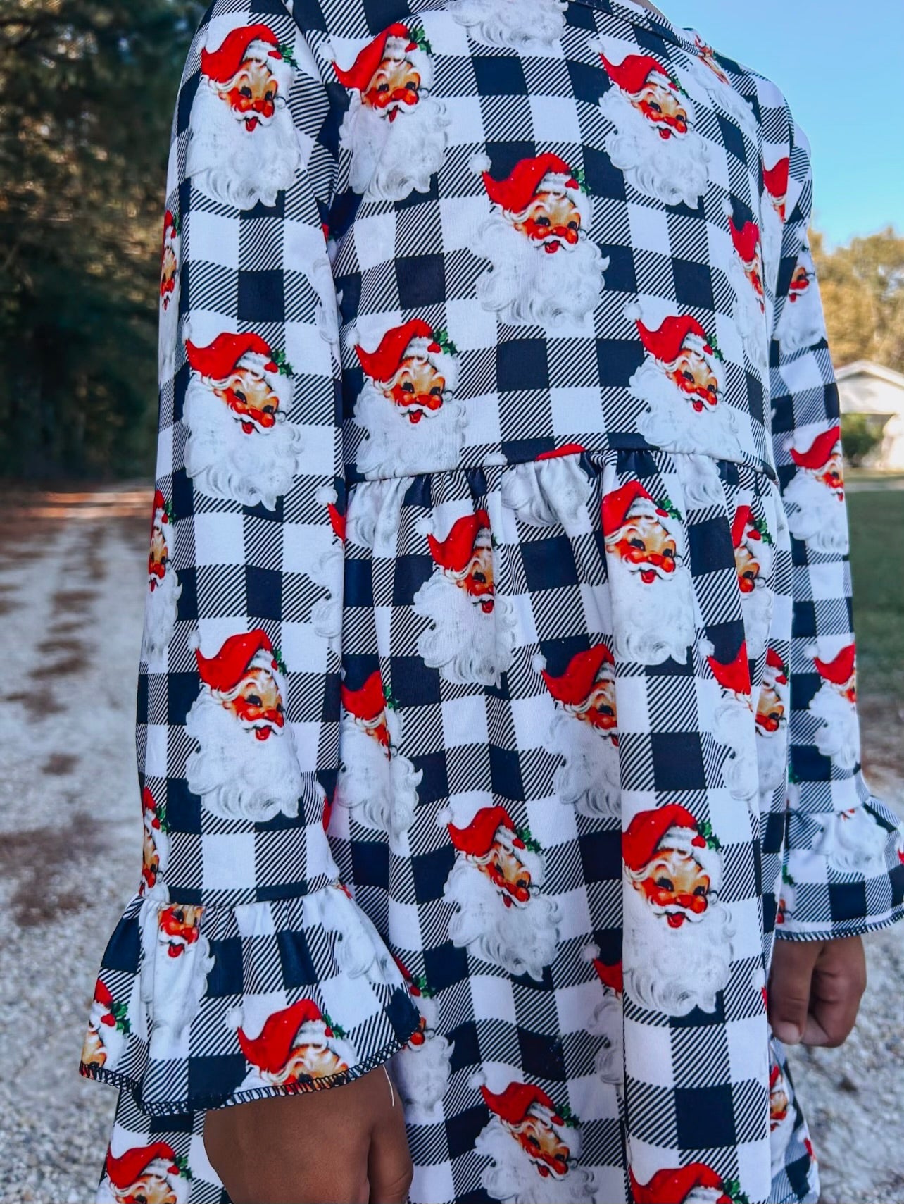 Checkered Santa Bell Sleeve Dress