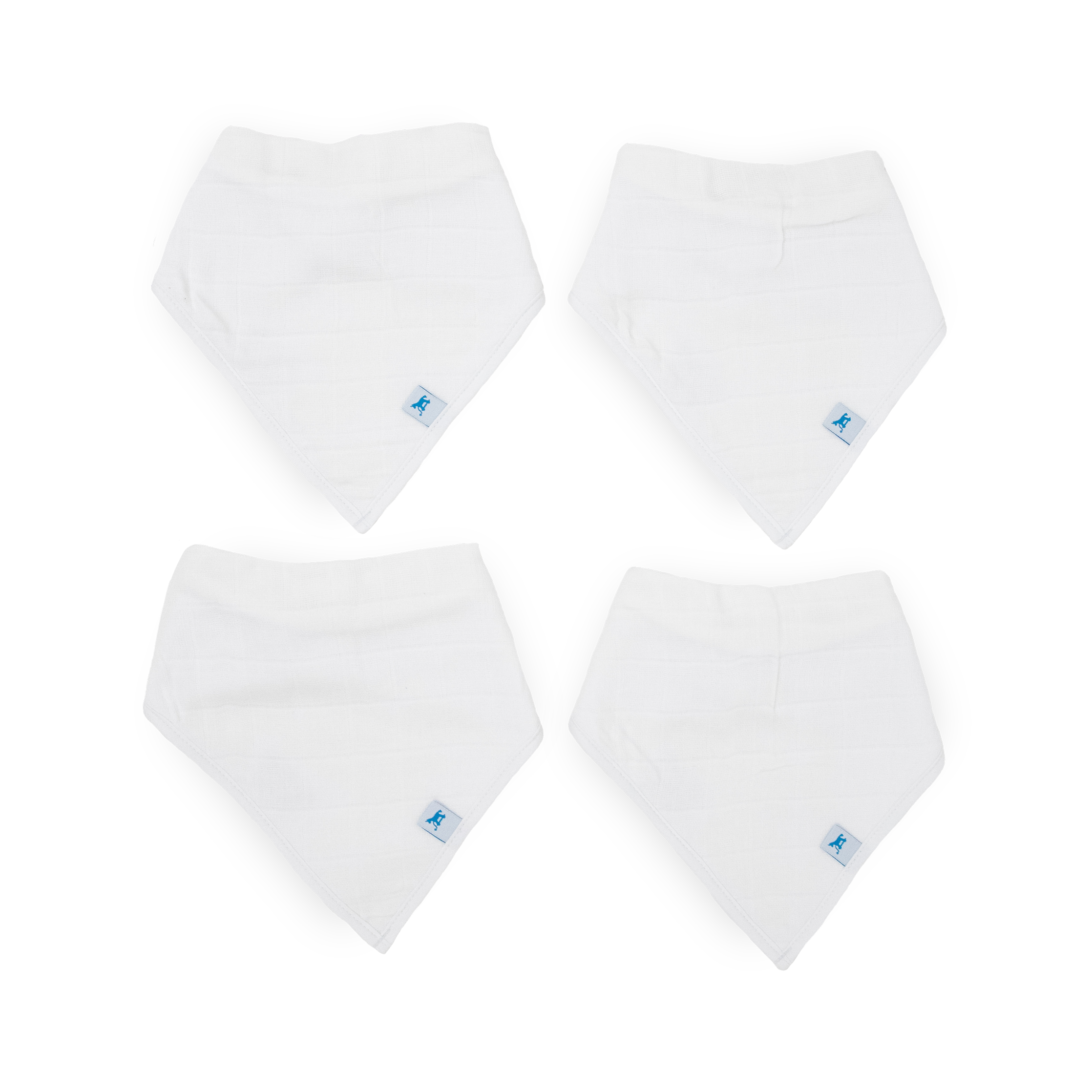 Cotton Muslin + Fleece Bandana Bib 4 Pack - White