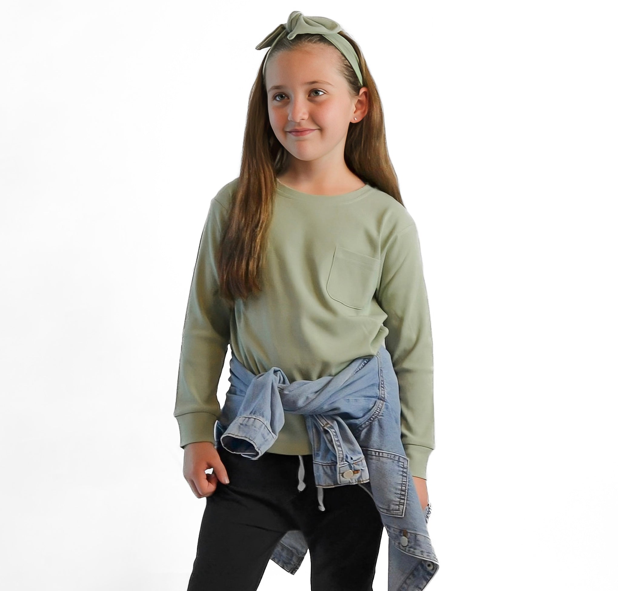 Bamboo Ribbed Long Sleeve Pocket Tee - Sage