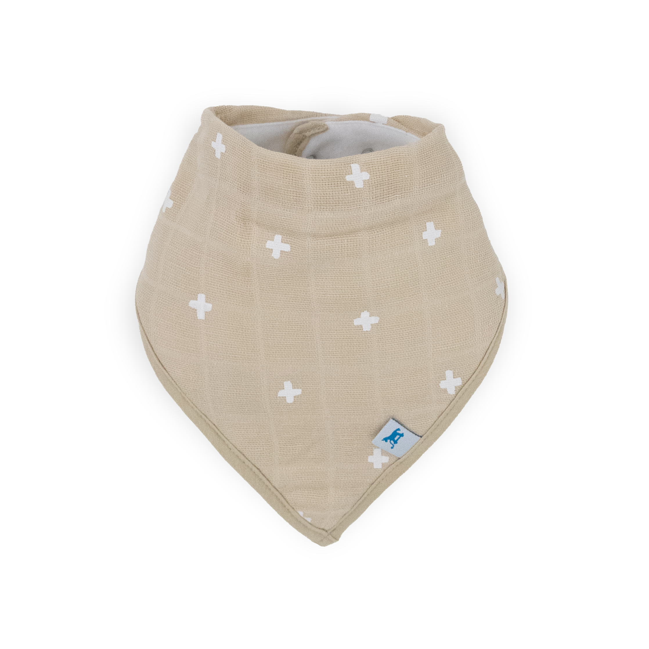 Cotton Muslin + Fleece Bandana Bib 4 Pack - Taupe Cross