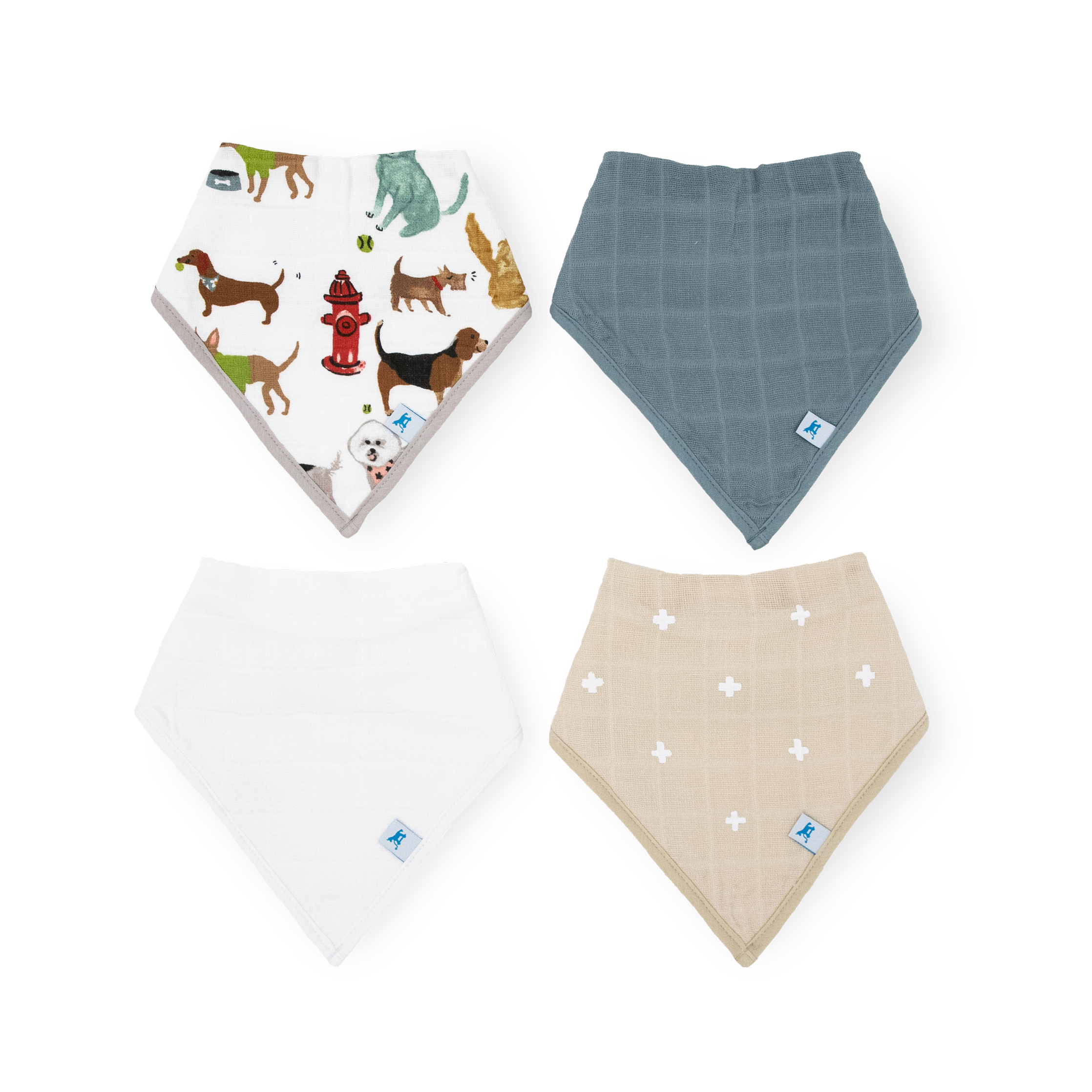 Cotton Muslin + Fleece Bandana Bib 4 Pack - Woof