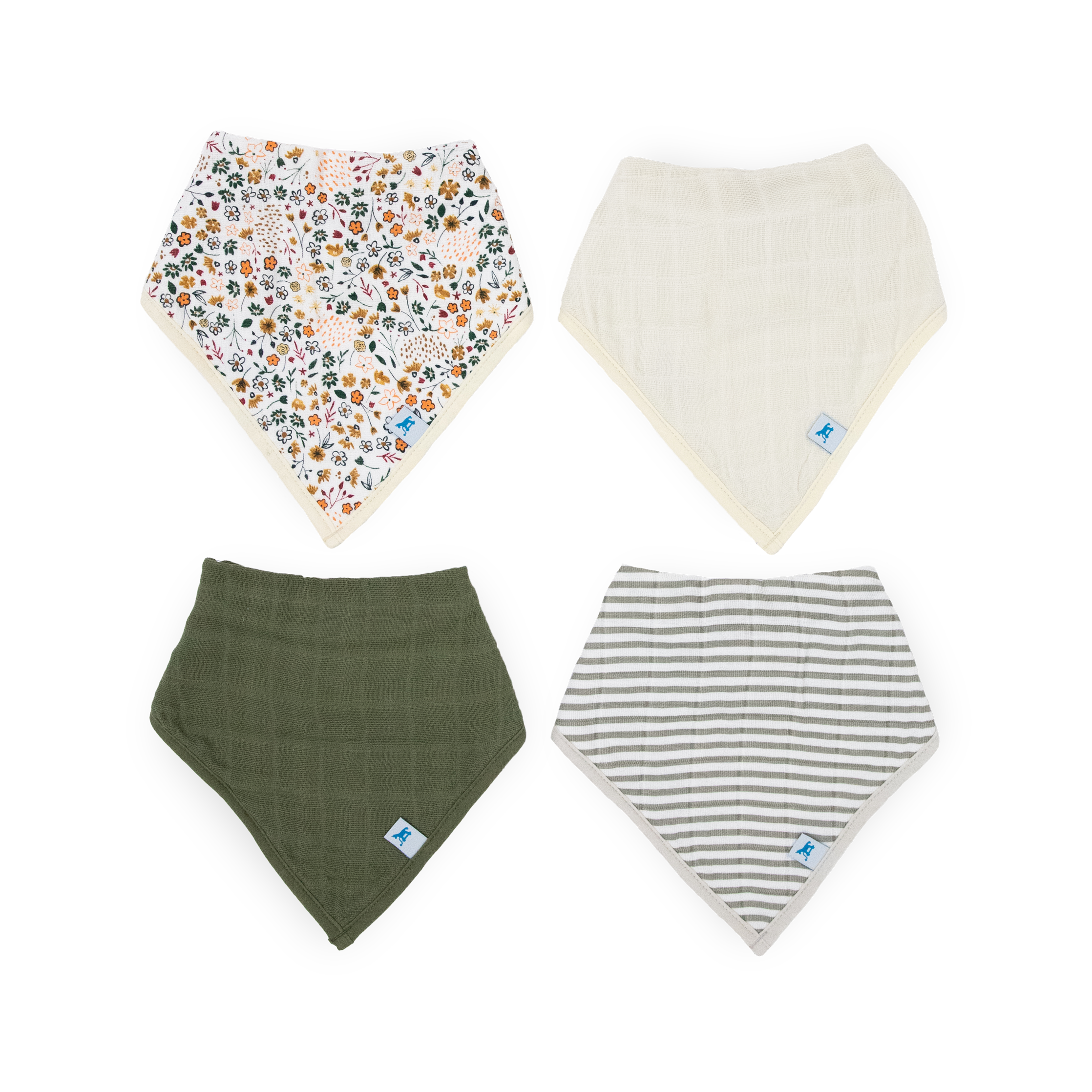 Cotton Muslin + Fleece Bandana Bib 4 Pack - Pressed Petals