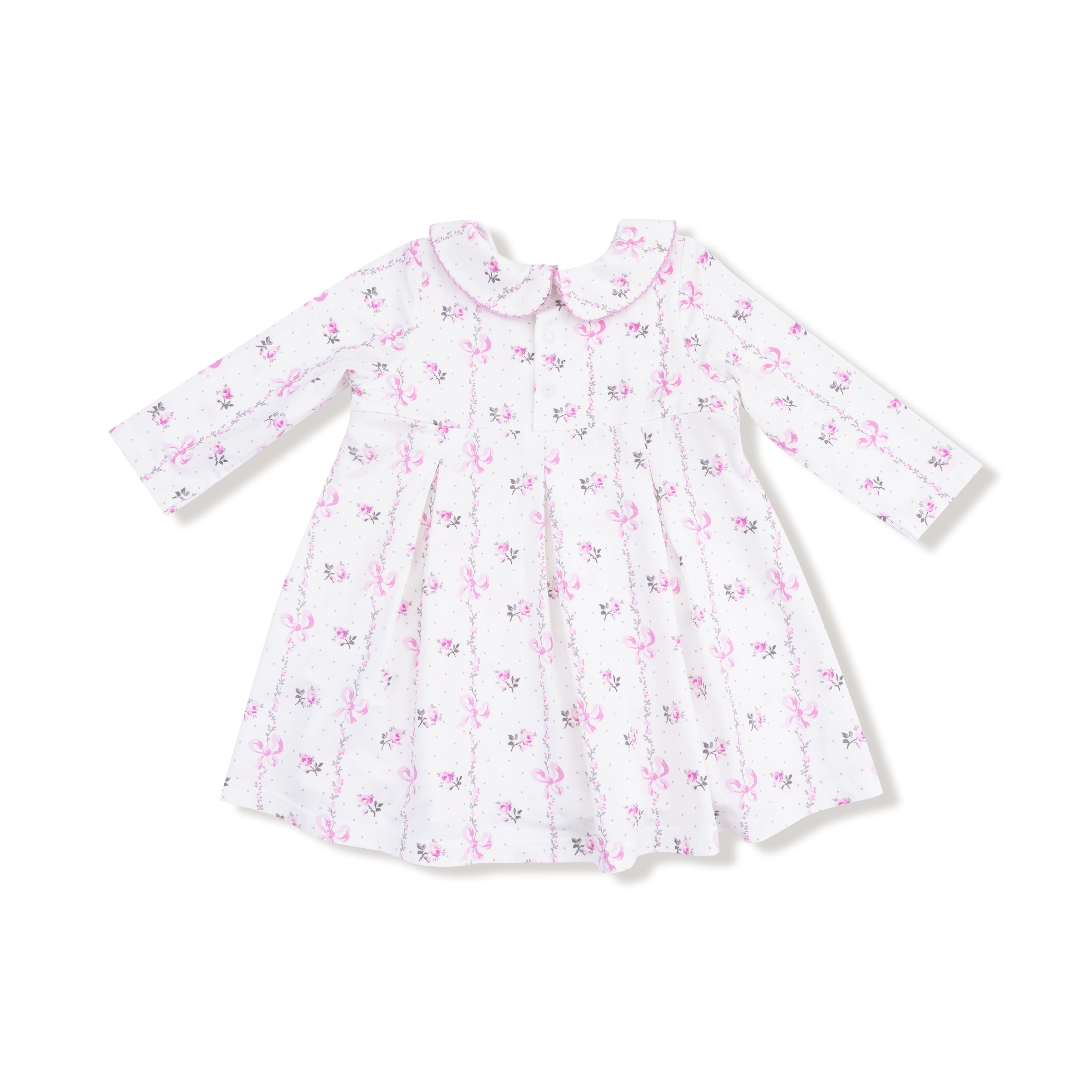 Long Sleeve Peter Pan Collar Dress With Smocking And Bloomer