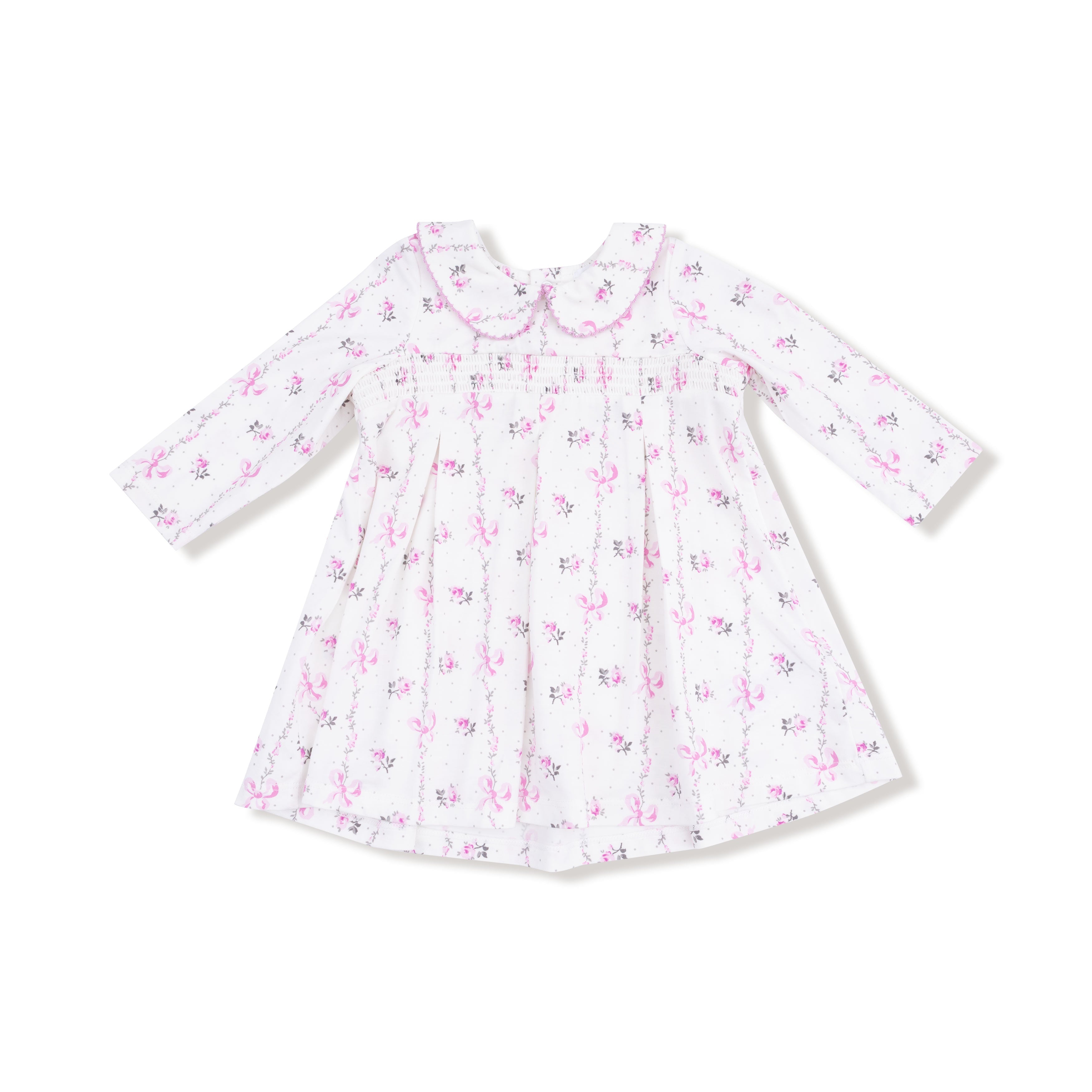 Long Sleeve Peter Pan Collar Dress With Smocking And Bloomer