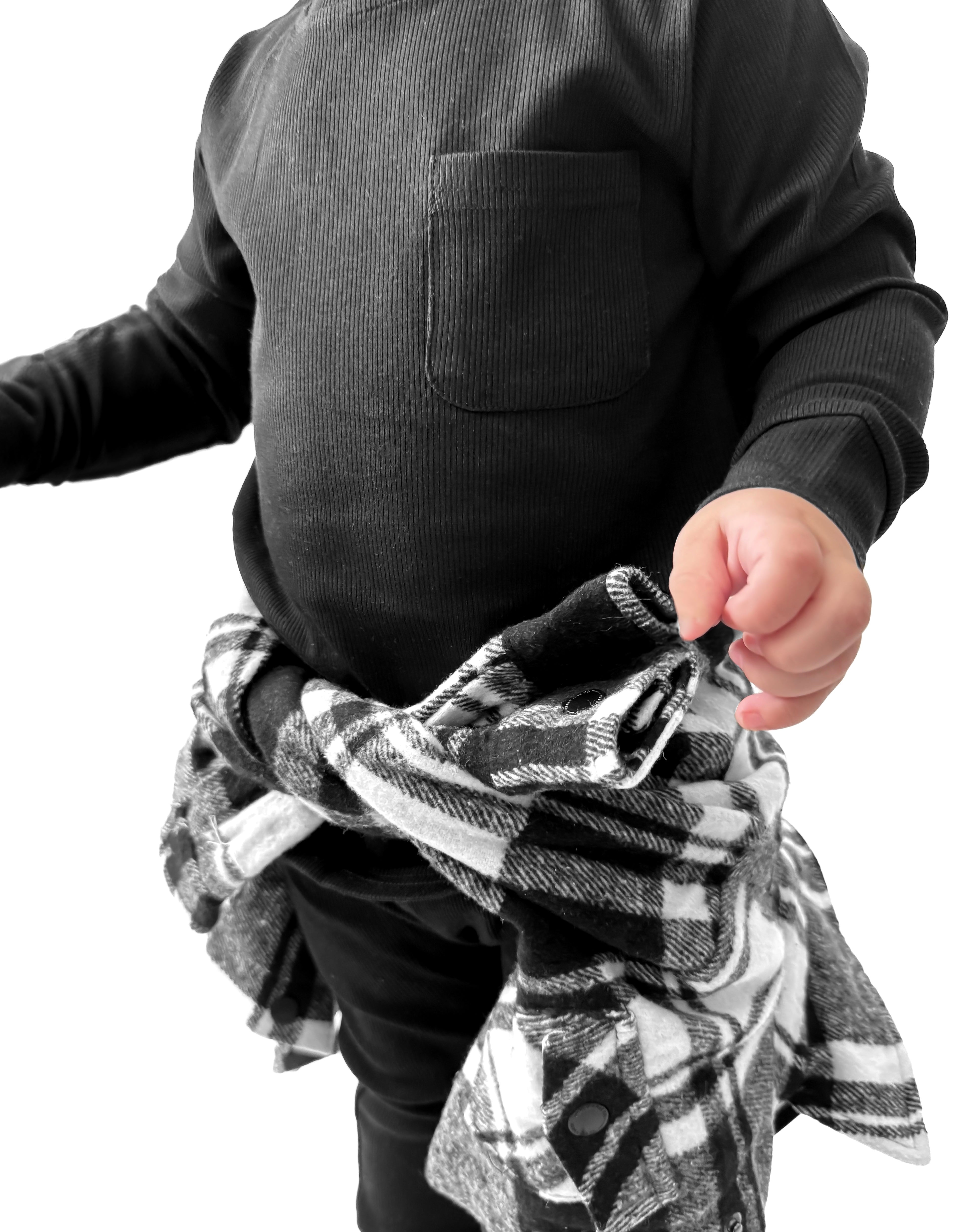 Bamboo Ribbed Long Sleeve Pocket Tee - Black