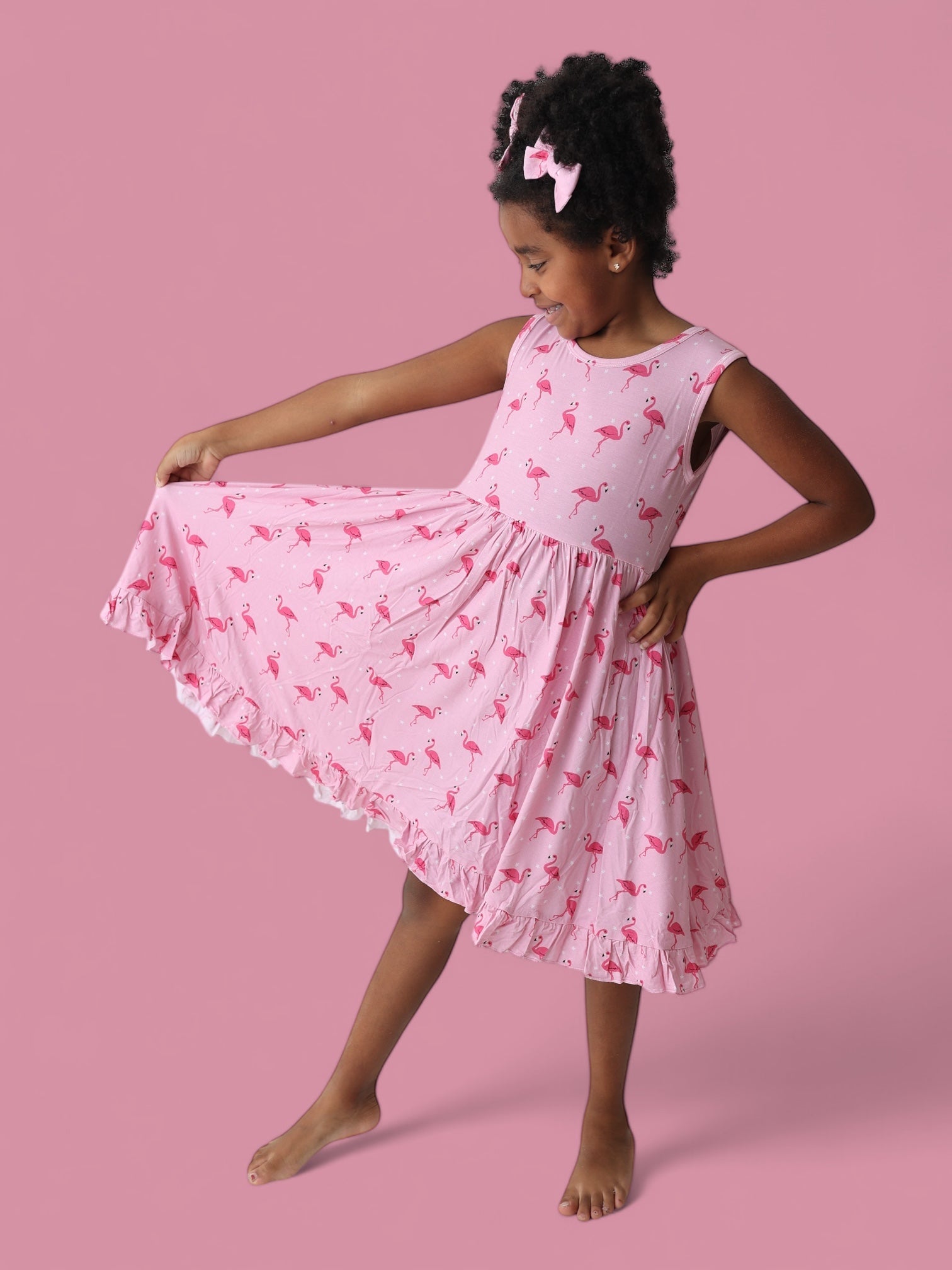 Flocking Flamingos Sleeveless Dream Ruffle Dress