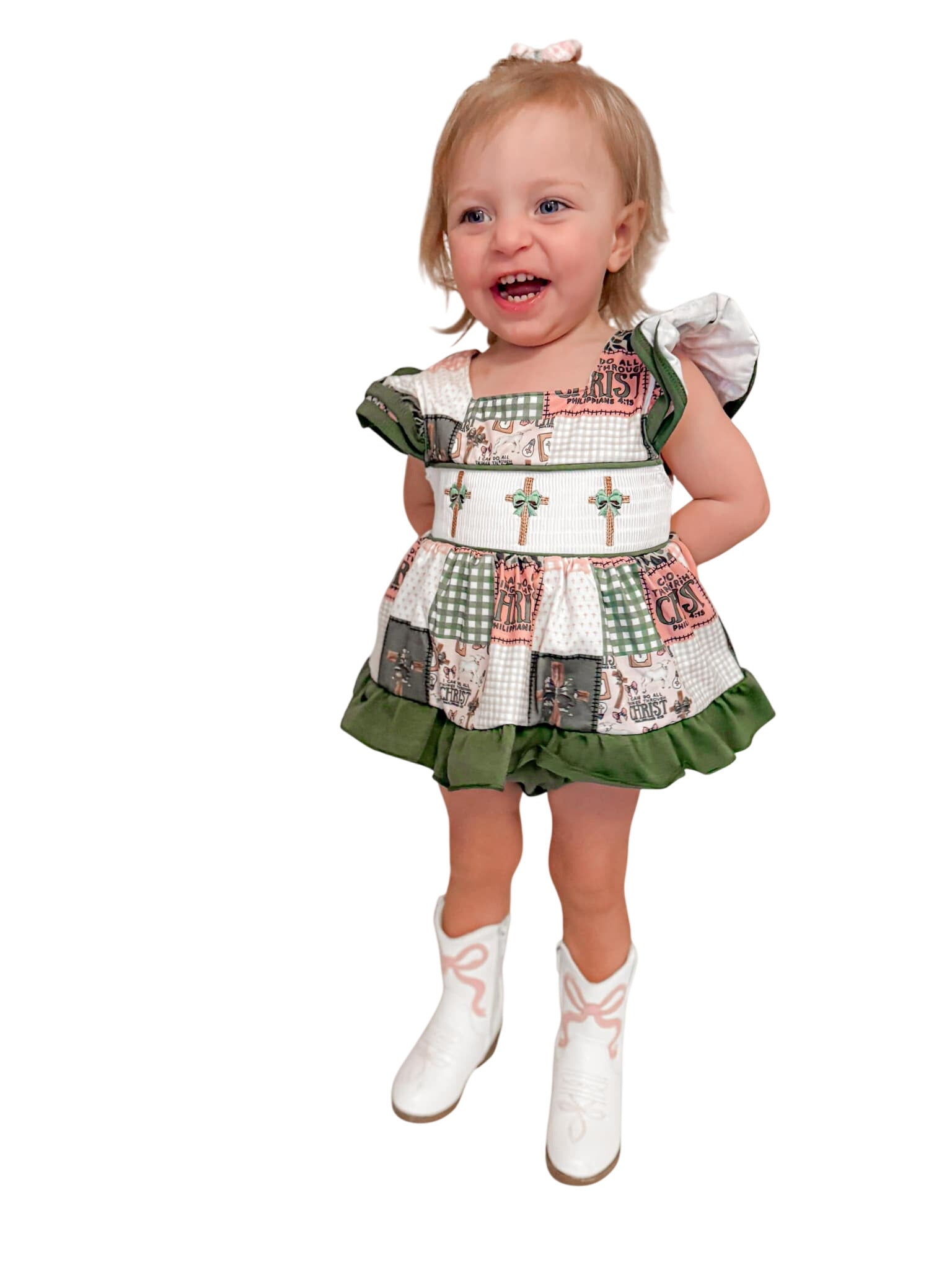 Smocked Camo Cross Girl Romper
