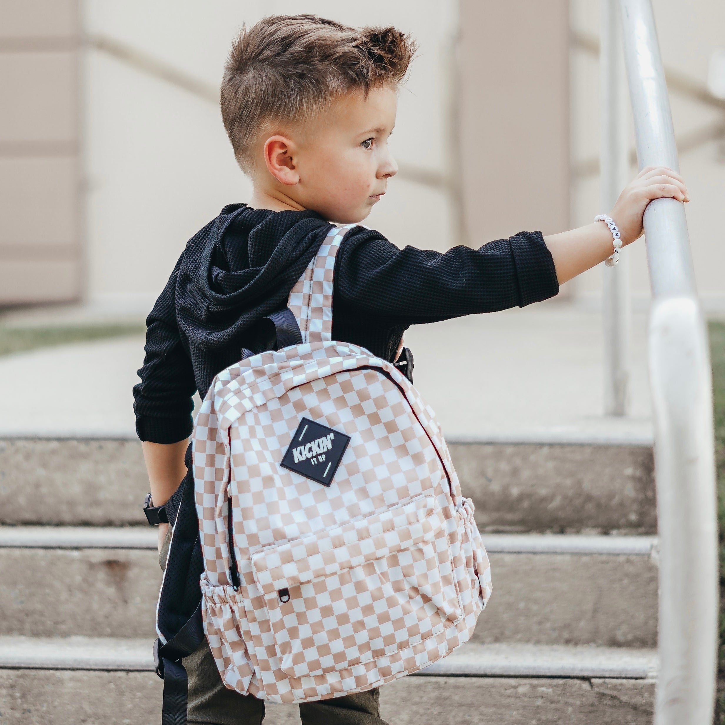 Mid-size Tan Checkered Backpack