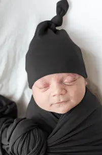 Swaddle Blanket And Hat Set - Black