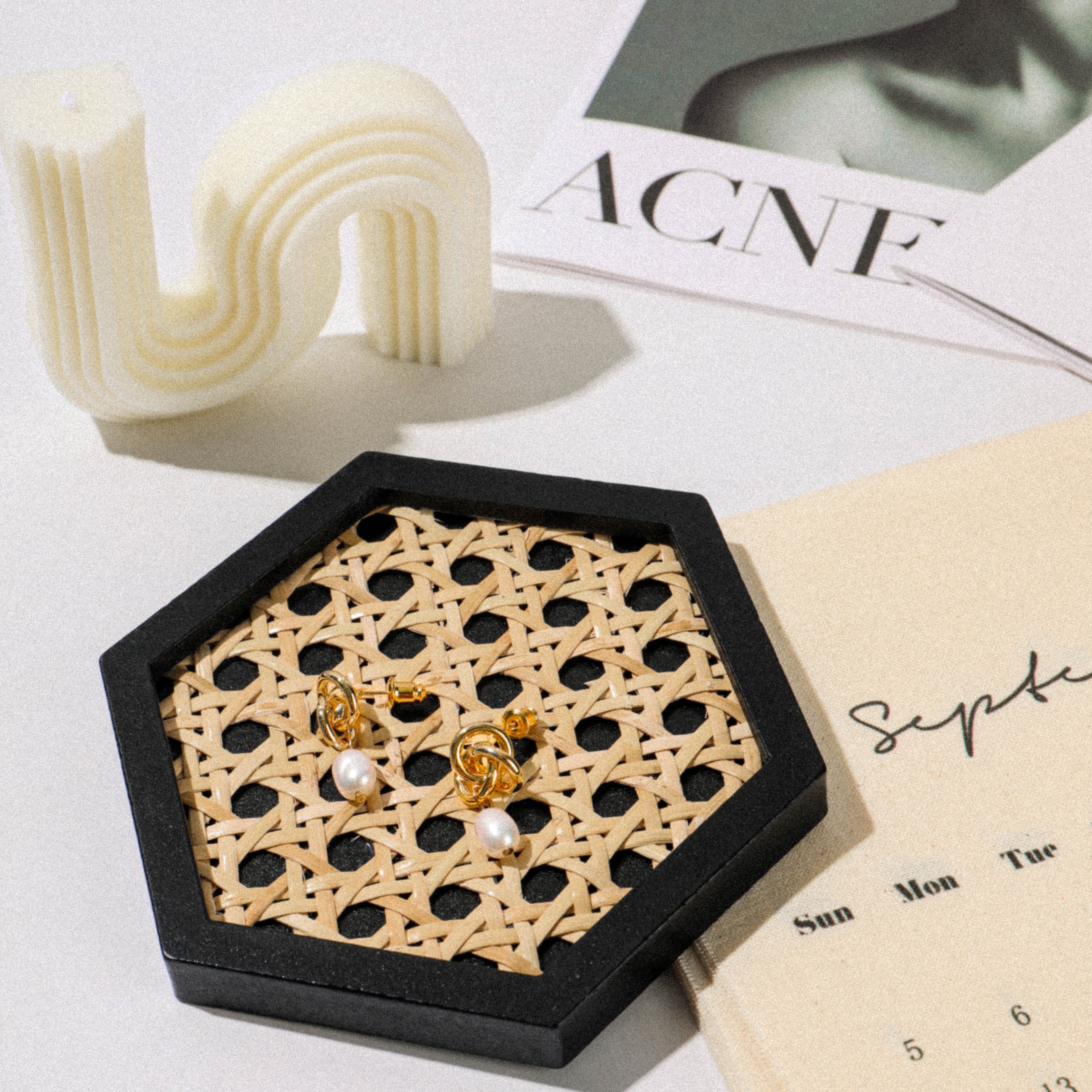 Momentdecor™ Natural Rattan & Wood Coasters Hexagon Shape