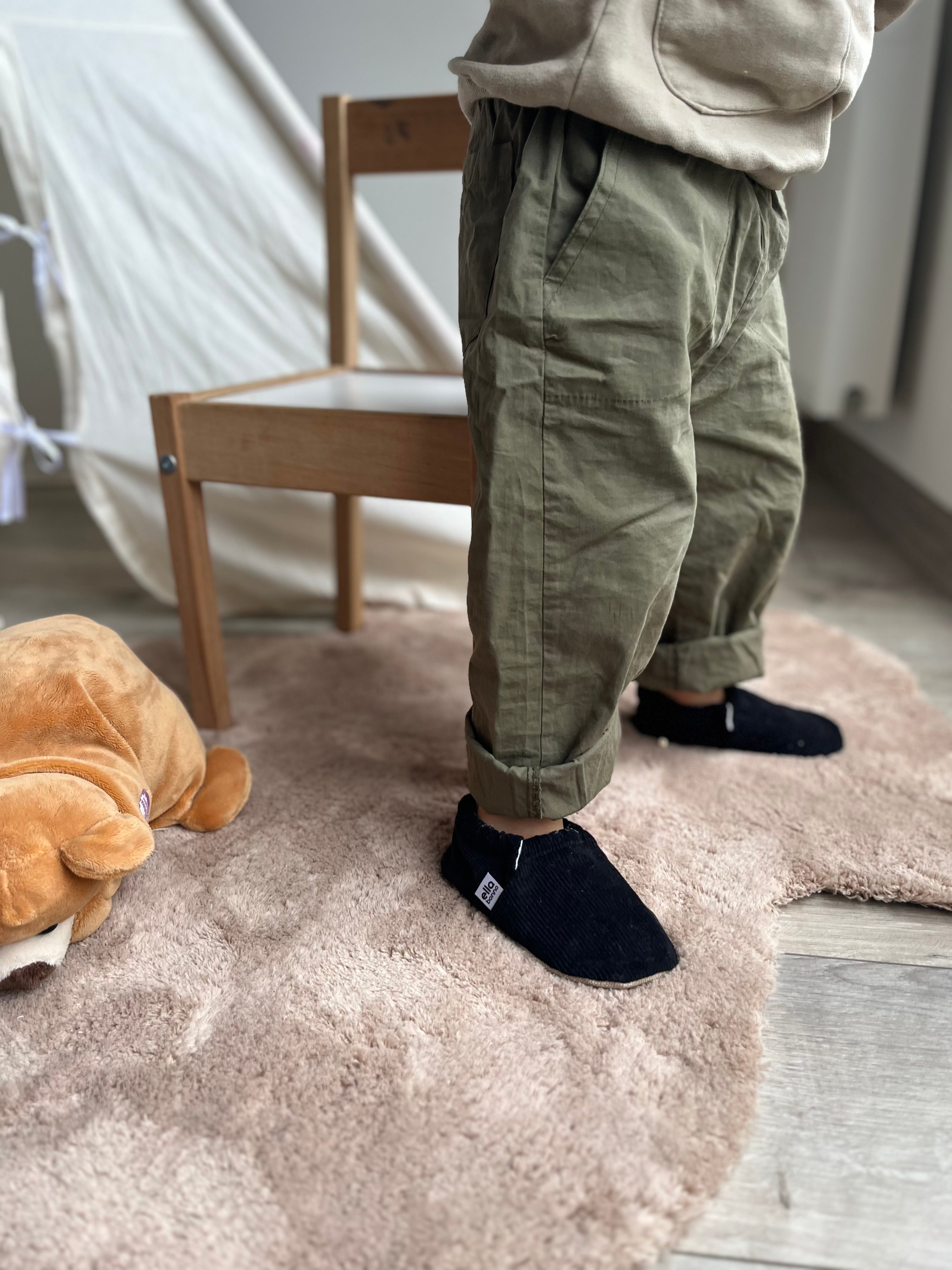 Organic Cotton Corduroy Home Nursery Moccasin Shoes , Black